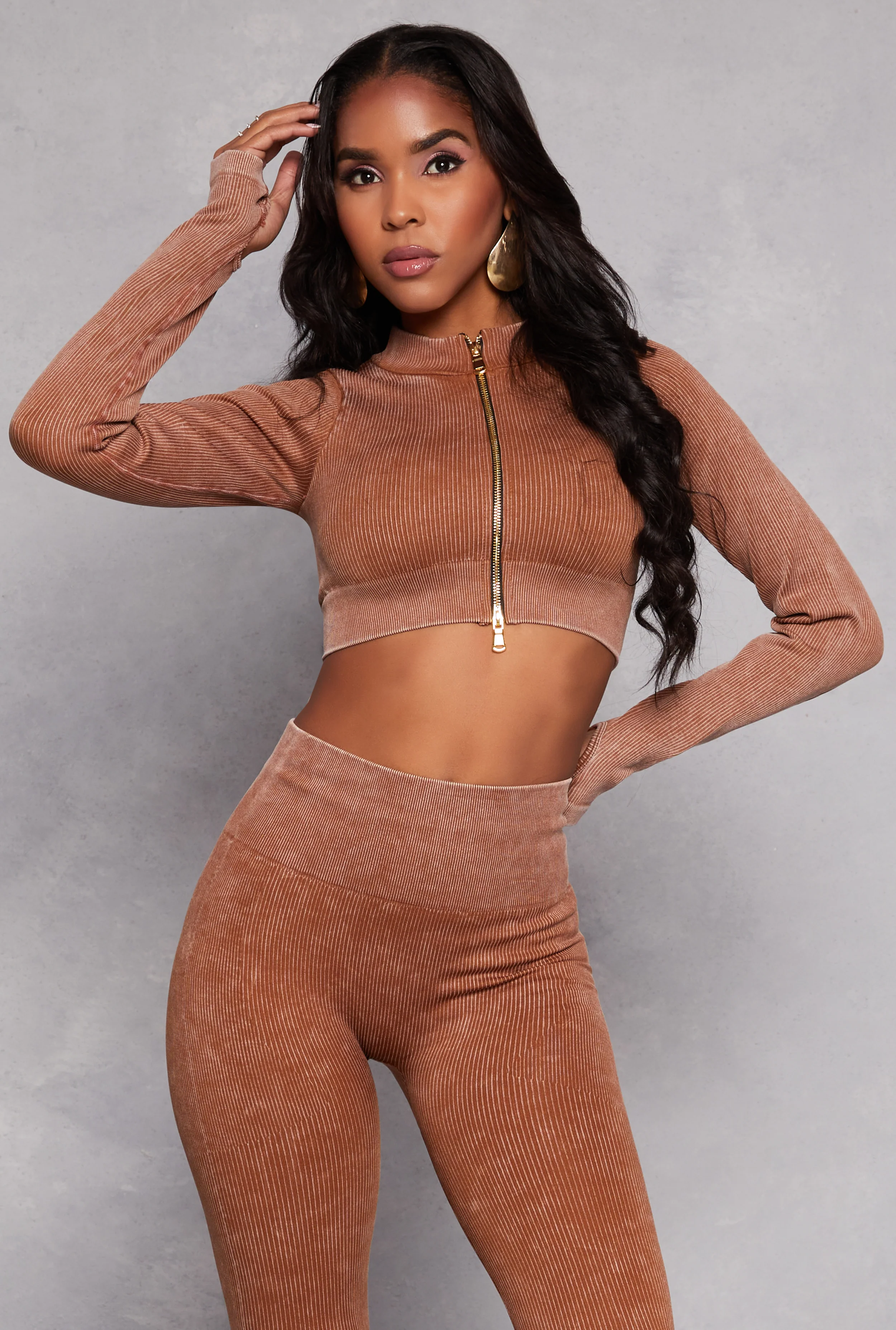 Daisy Ribbed Knit Cropped Track Jacket