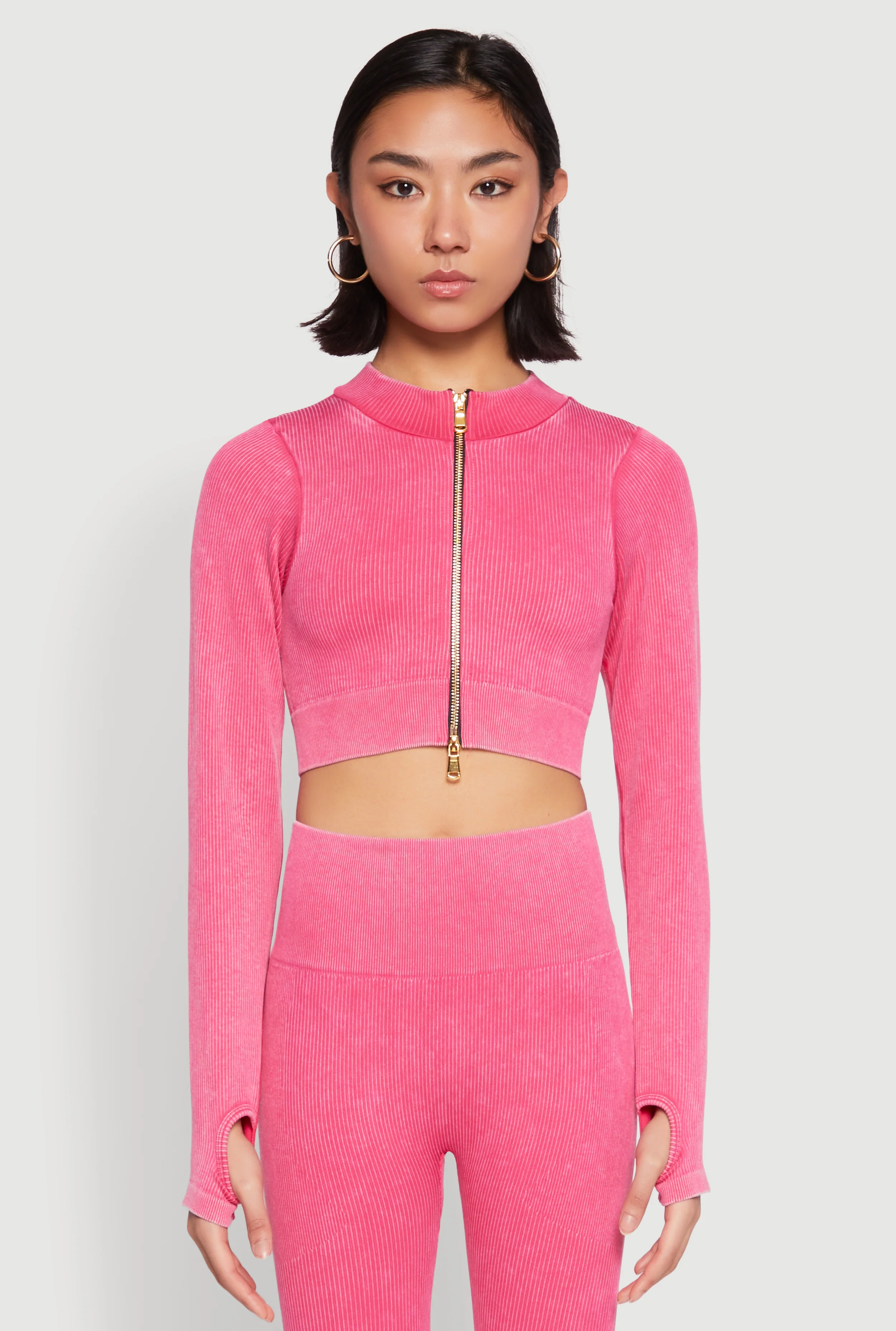Daisy Ribbed Knit Cropped Track Jacket