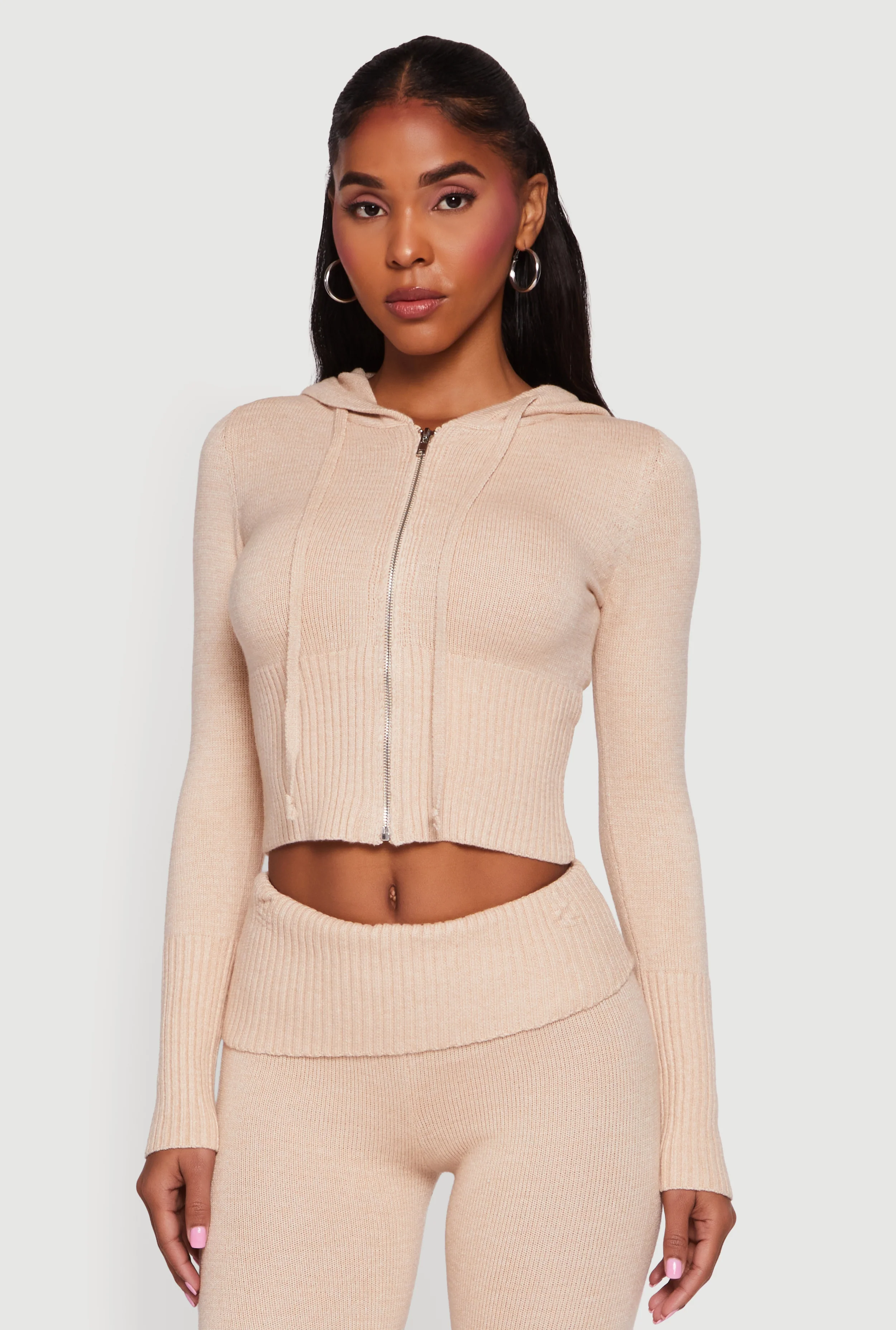 Zip Front Hooded Cropped Sweater