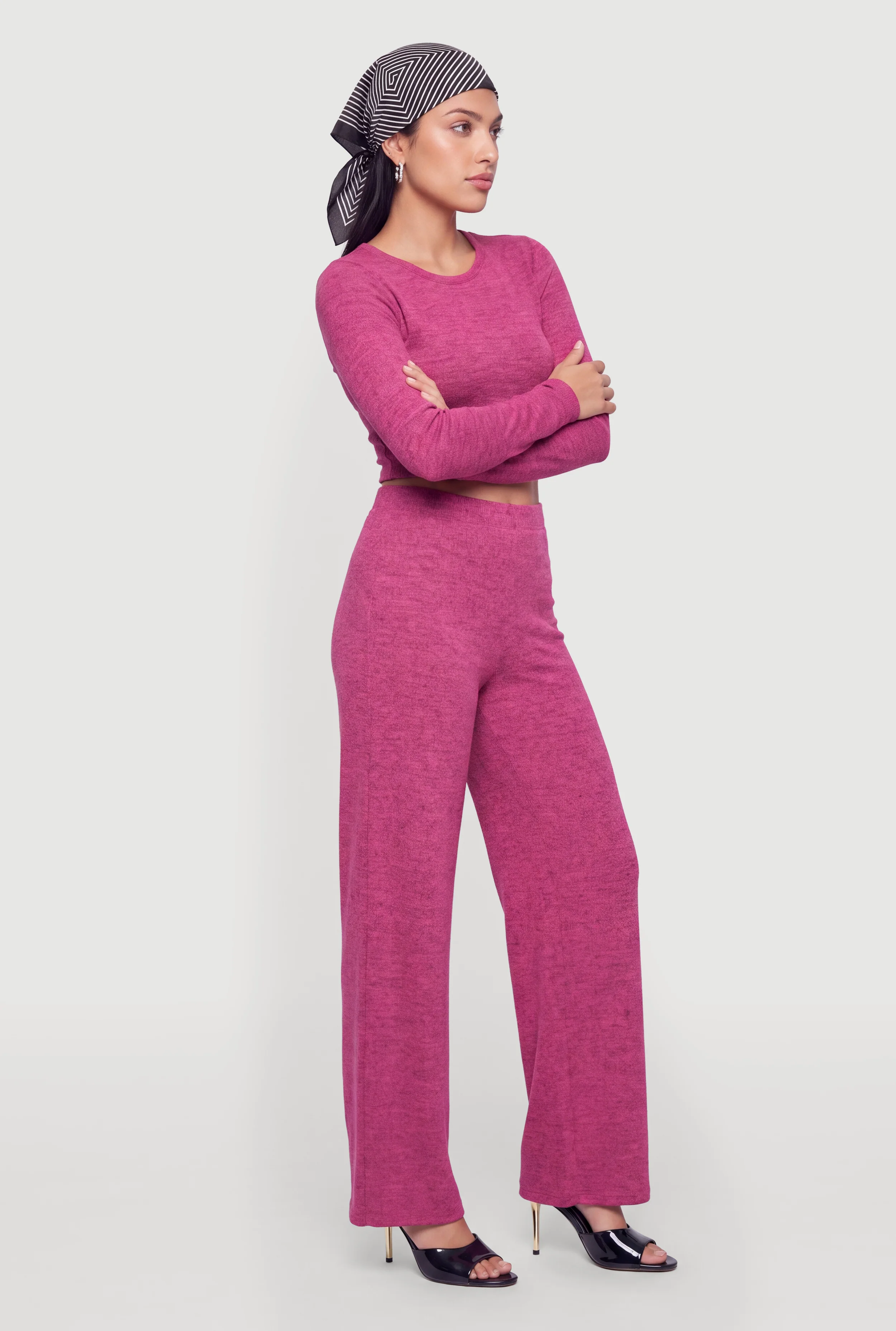 Brushed Knit Wide Leg Pull On Casual Pants