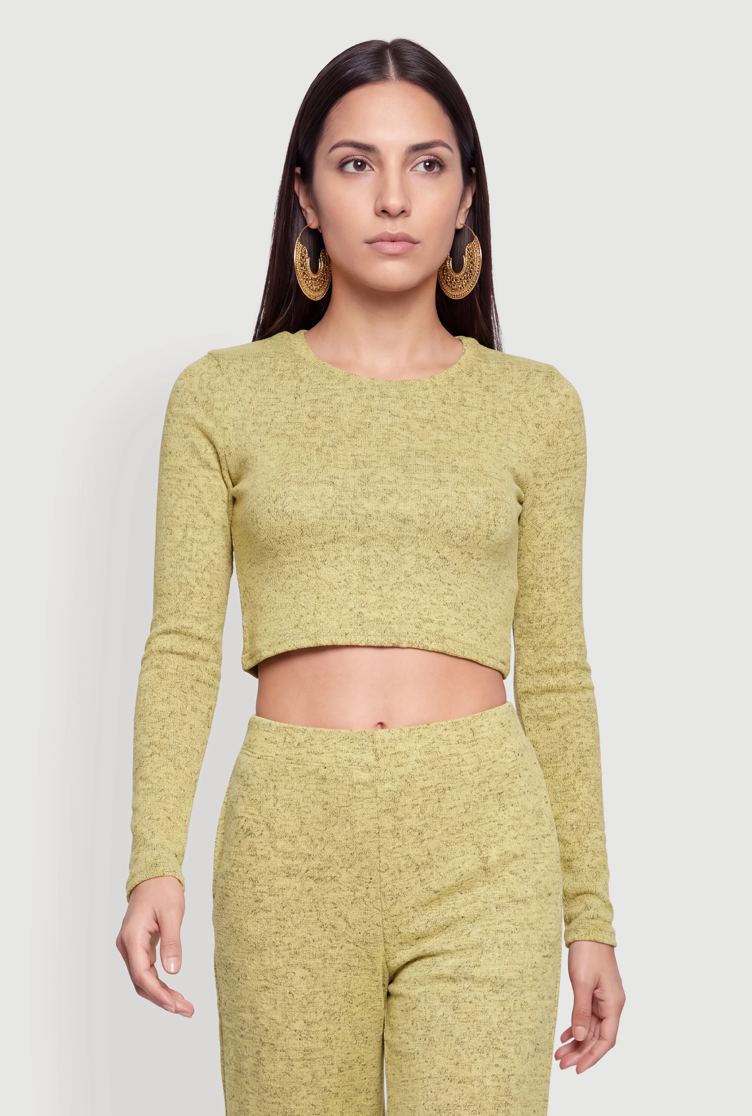 Long Sleeve Crew Neck Cropped Top