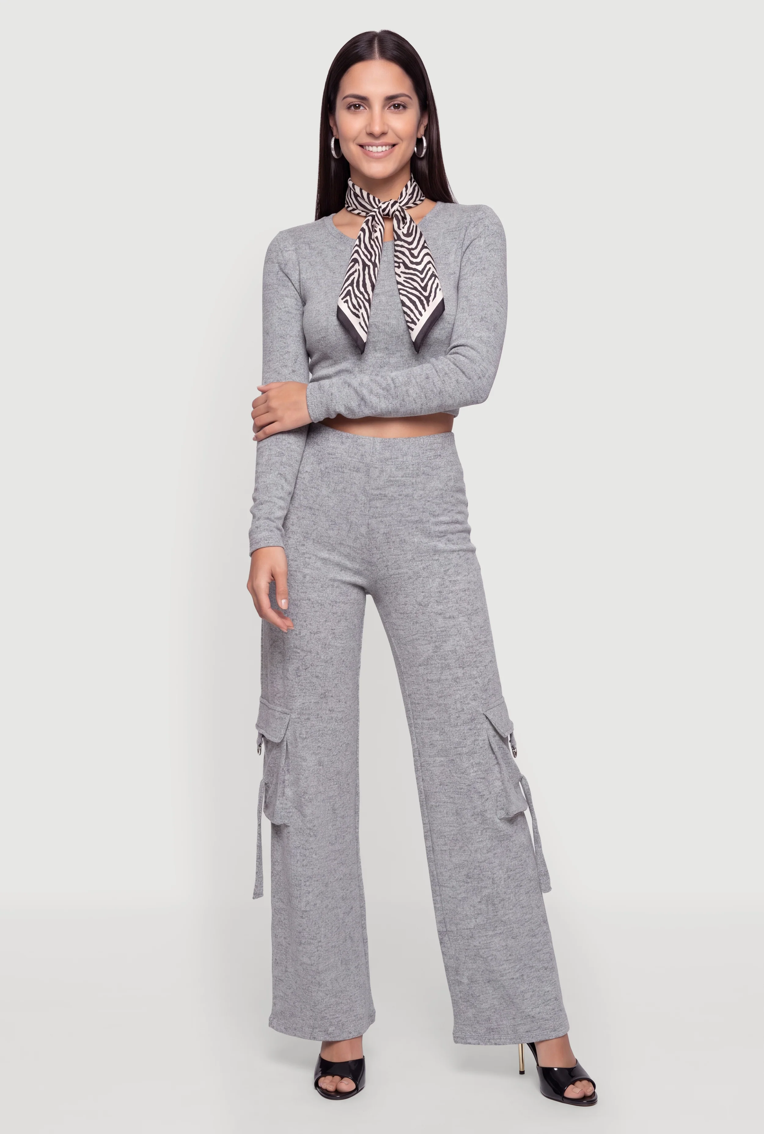 Mid Rise Wide Leg Pull On Cargo Pants