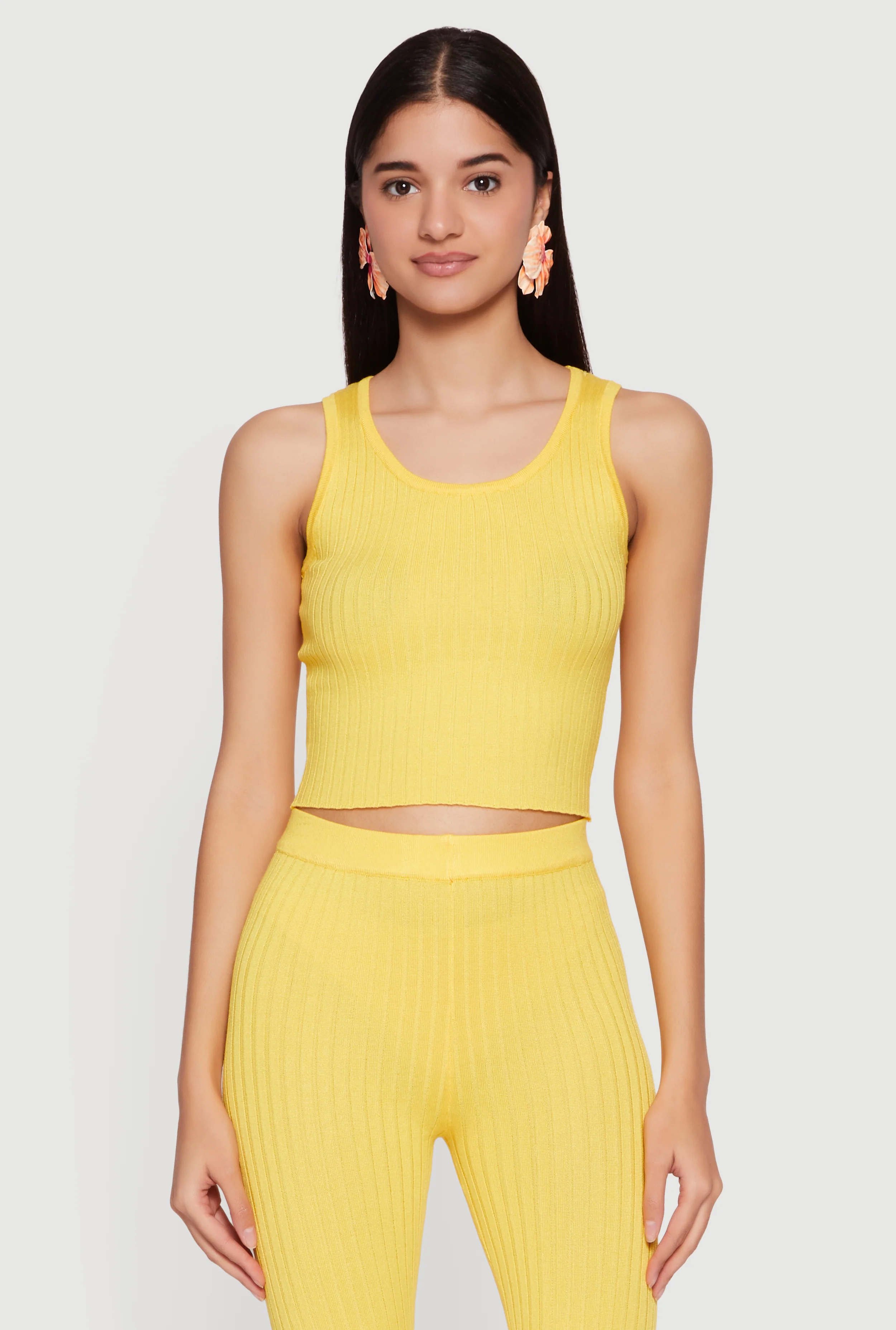 Daisy Ribbed Knit Cropped Tank Top