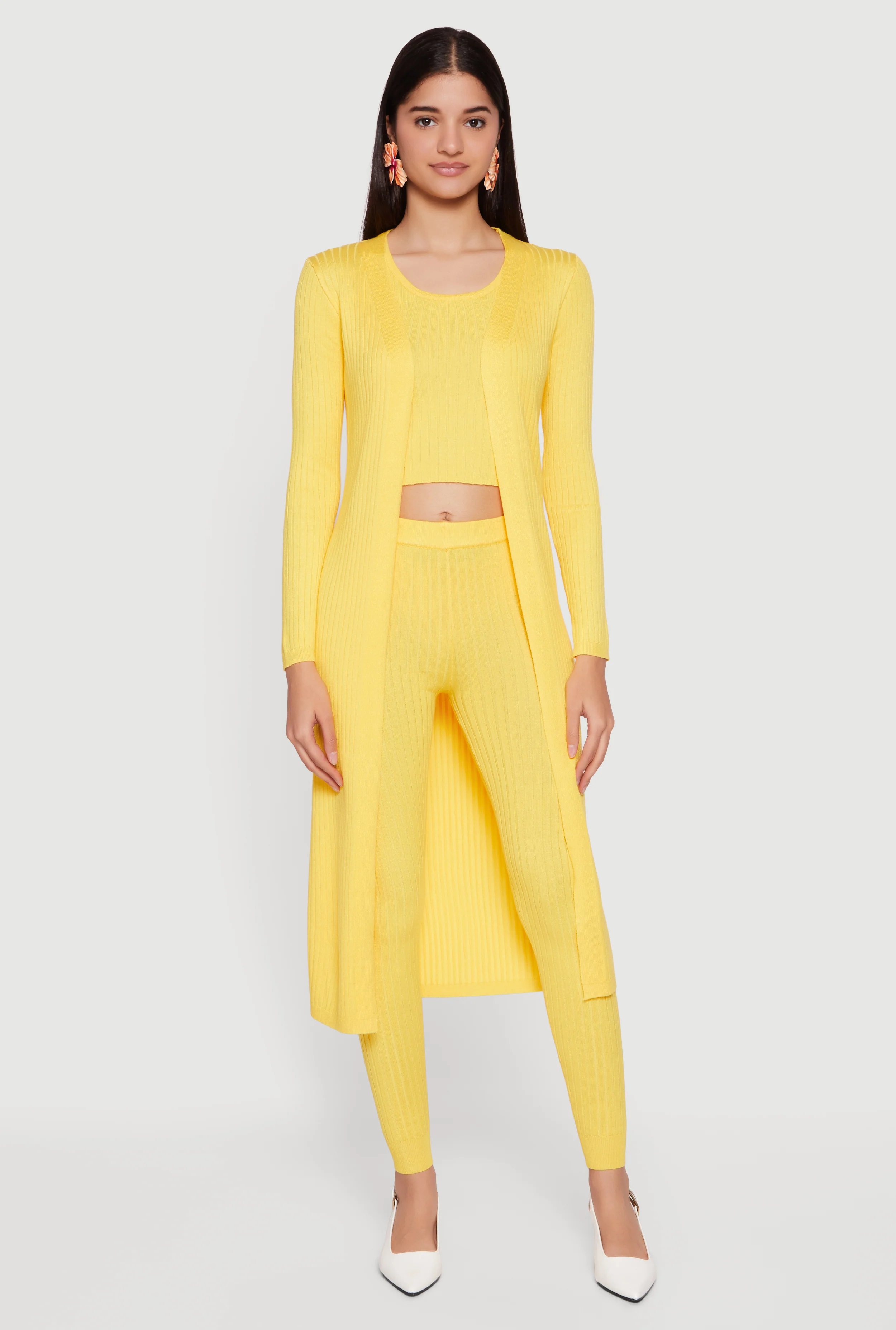 Daisy Ribbed Knit Open Front Duster