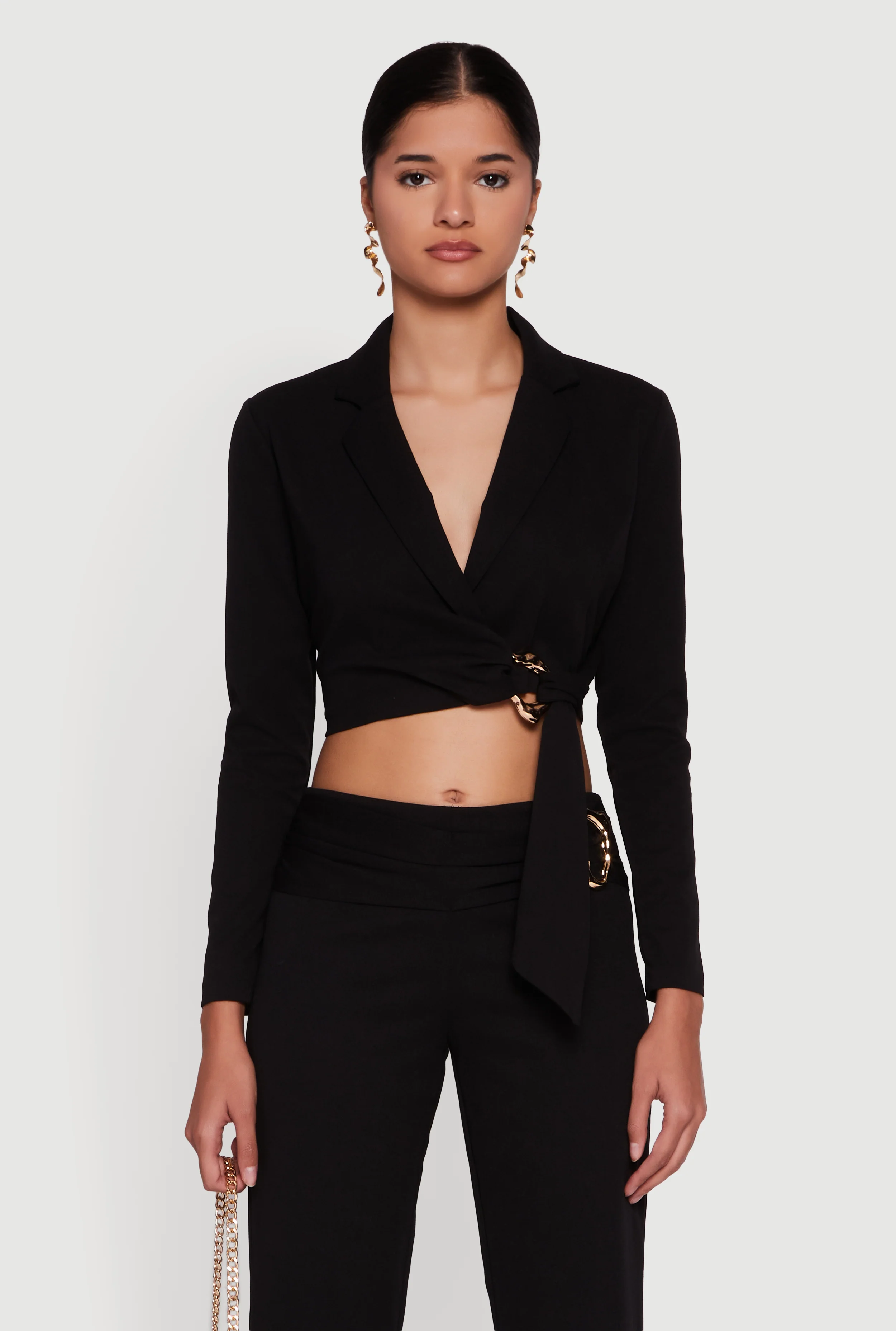 Metallic Knot Front Detail Cropped Blazer