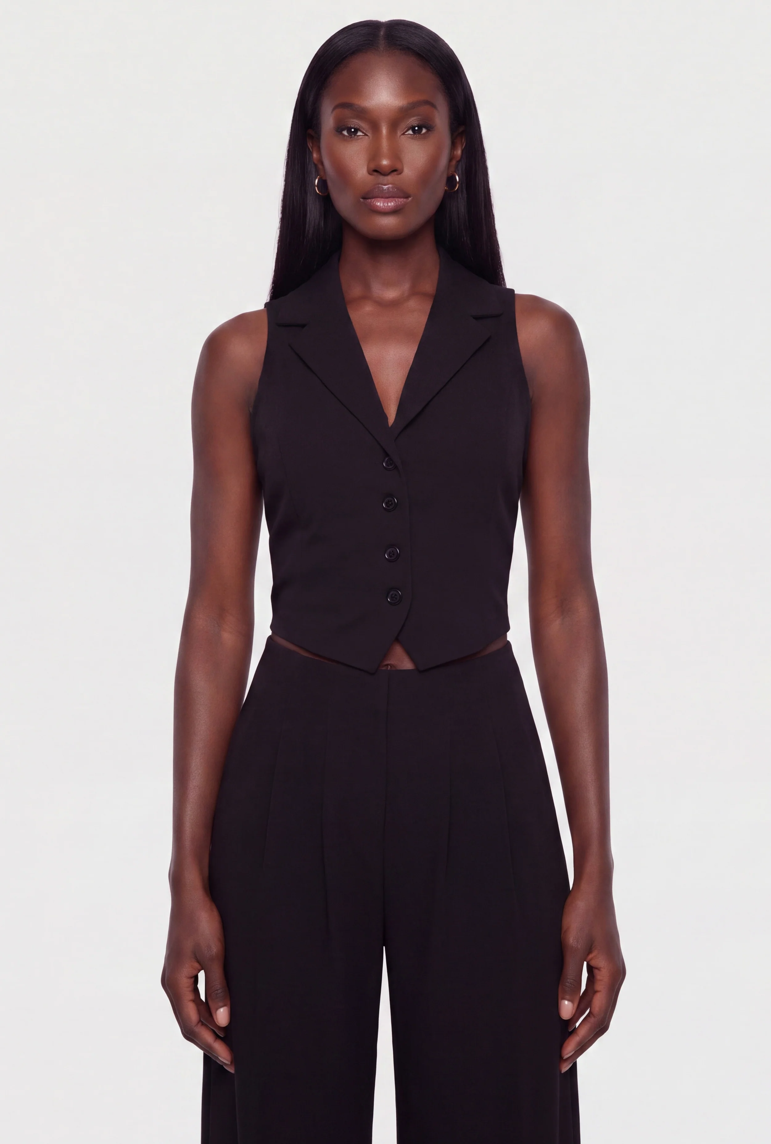 Button Front Tie Back Blazer Vest