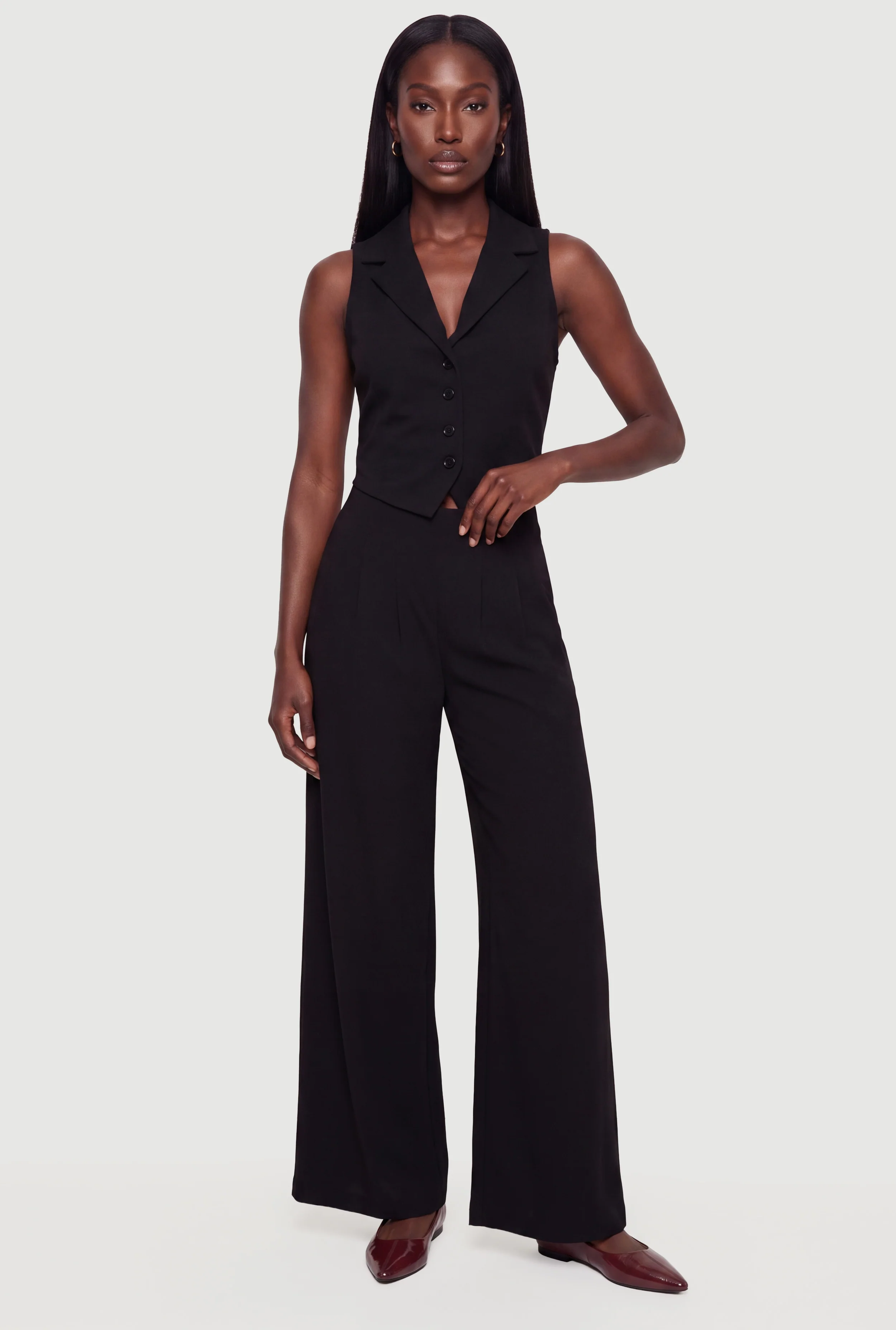 Zip Back Pleated Wide Leg Trousers