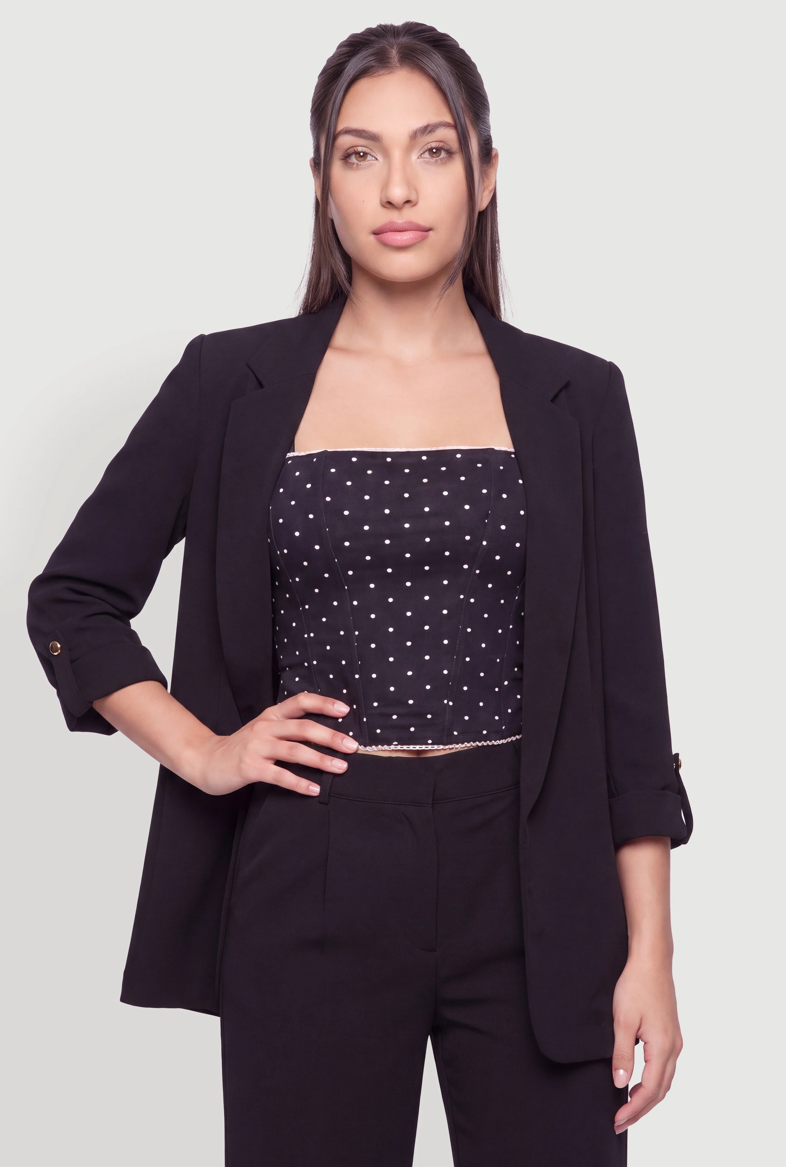 Crepe Knit Open Front Collared Blazer