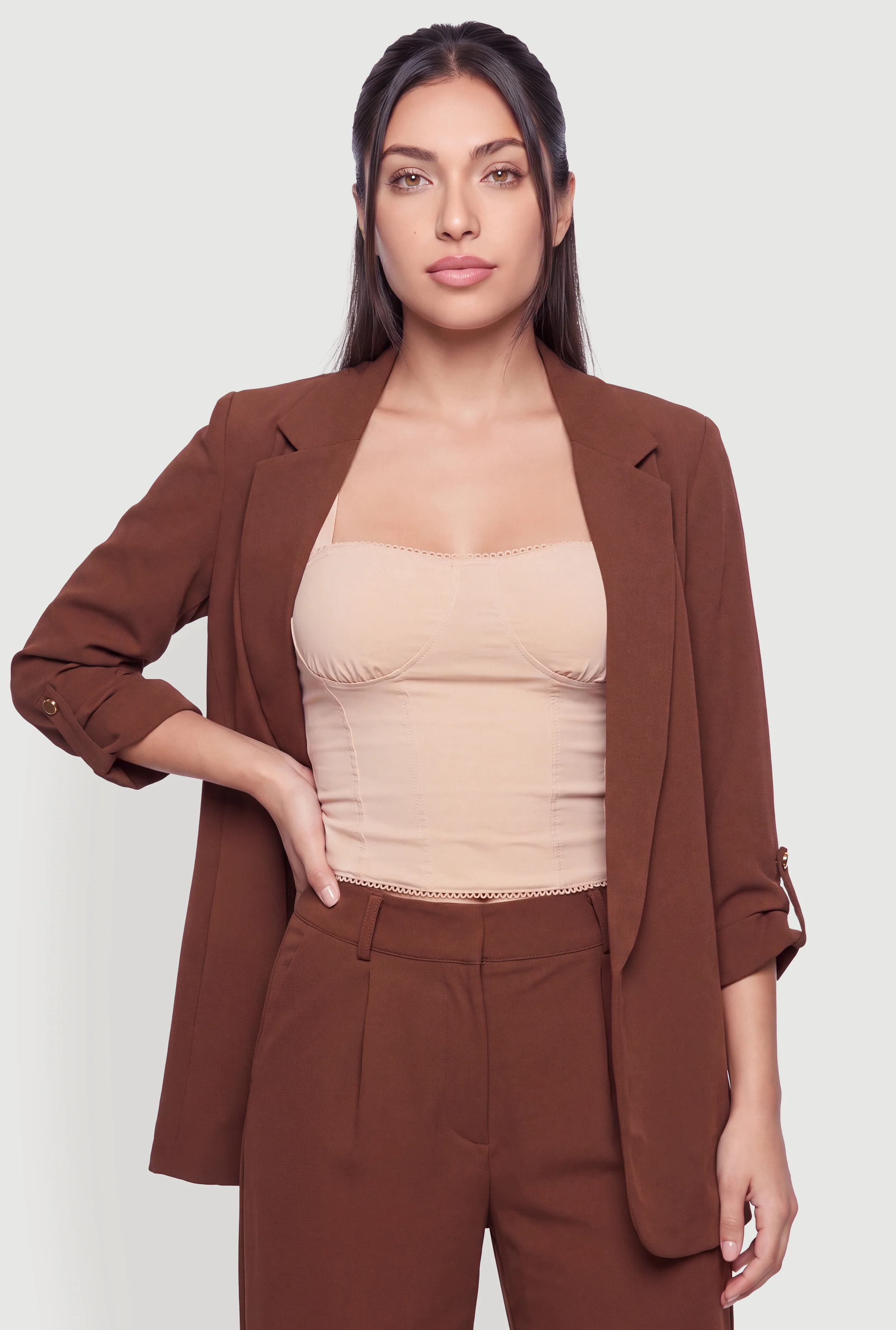Crepe Knit Open Front Collared Blazer