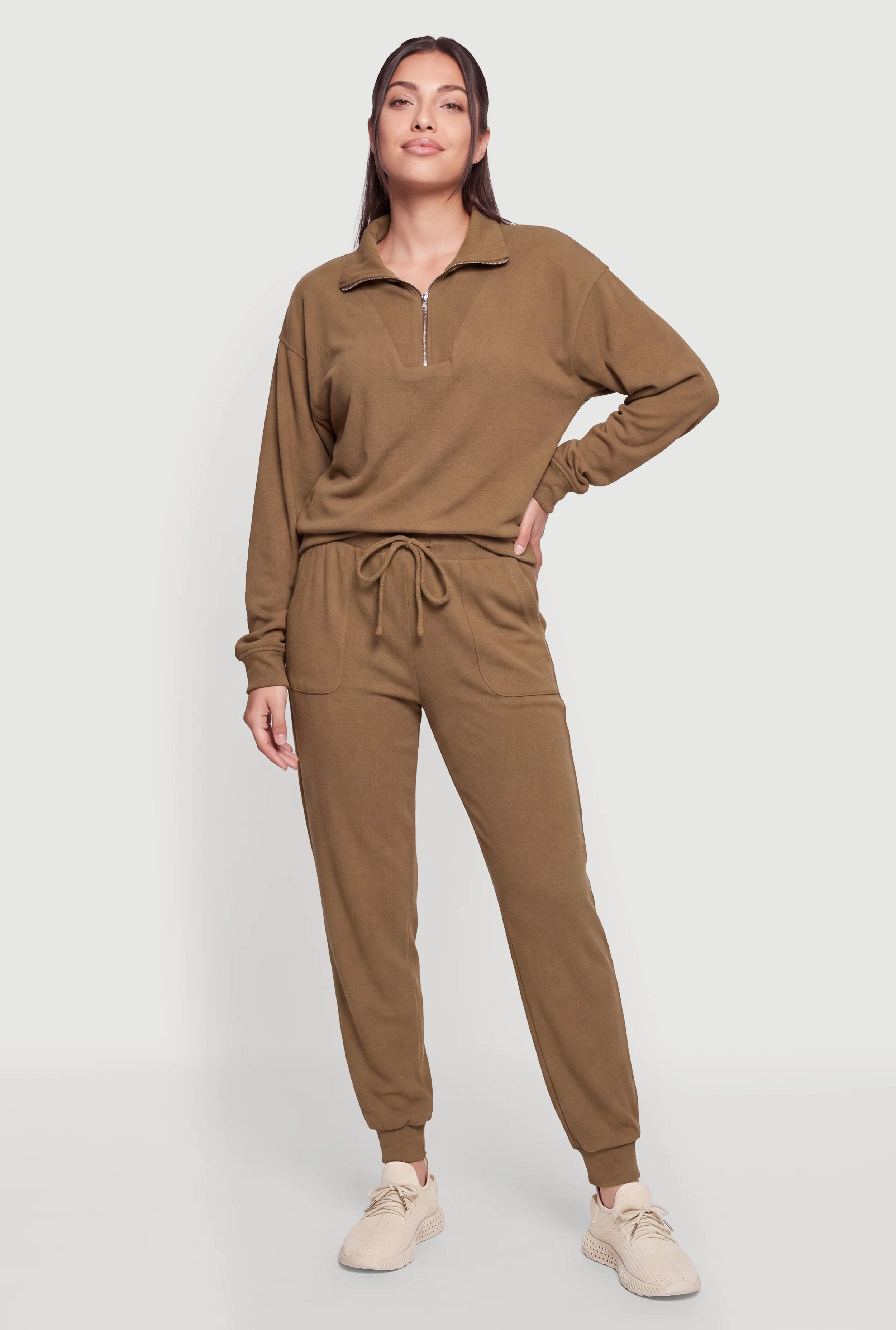 Brushed Ribbed Knit Drawstring Joggers
