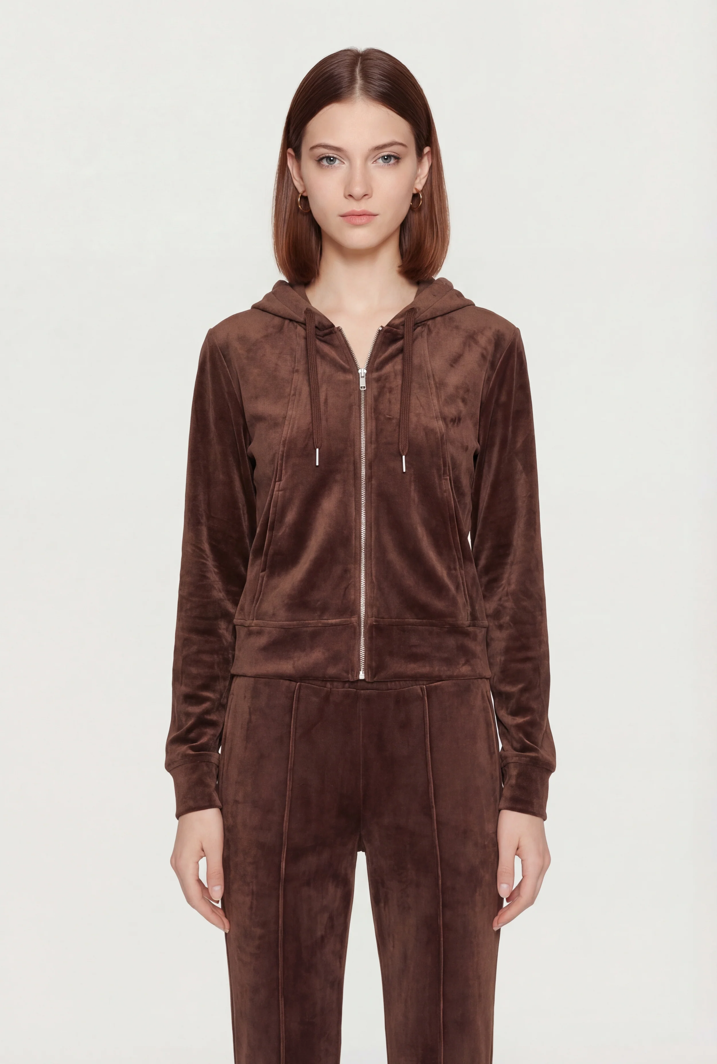 Solid Velour Zip Front Hoodie