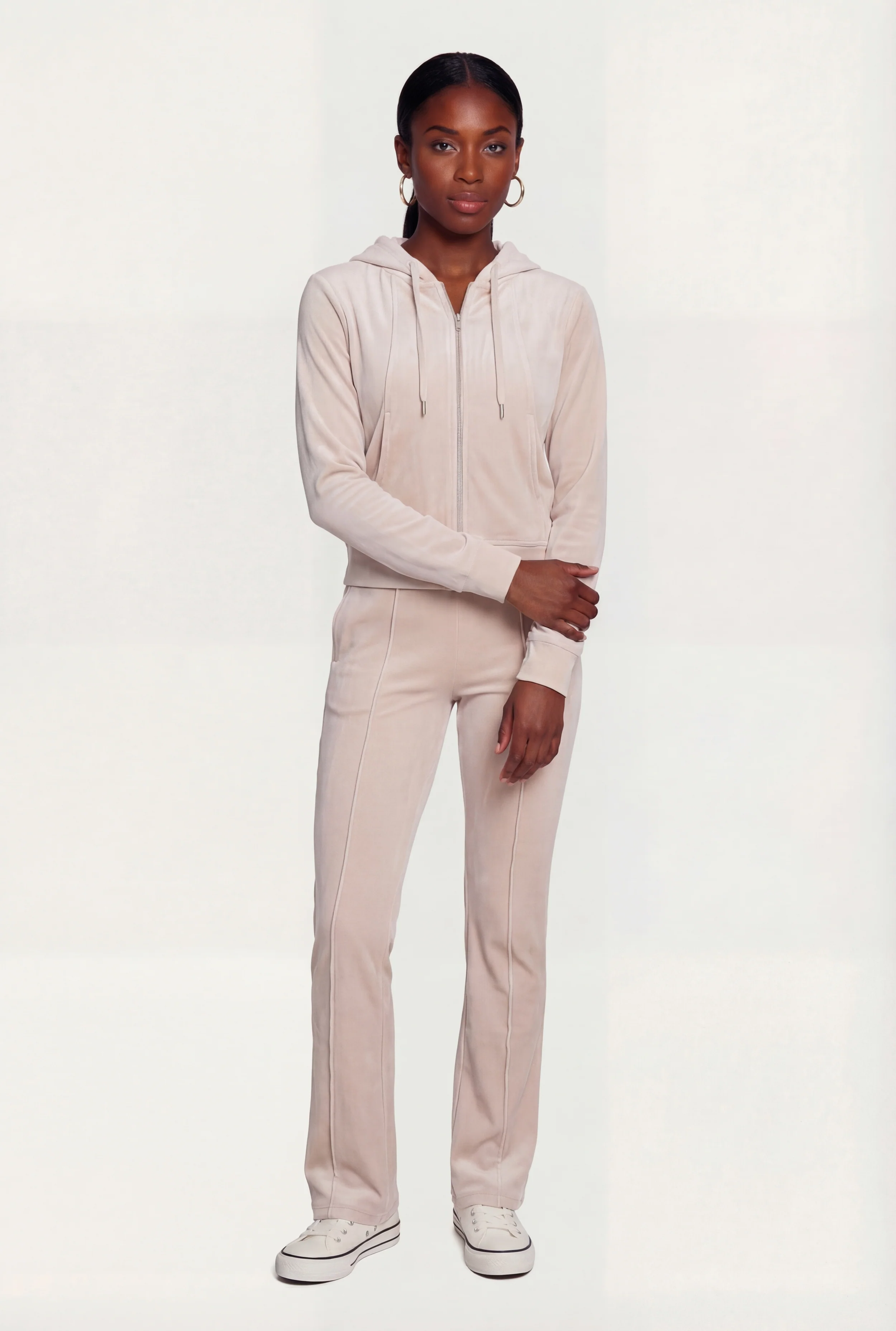Velour Pintuck Flare Leg Pants