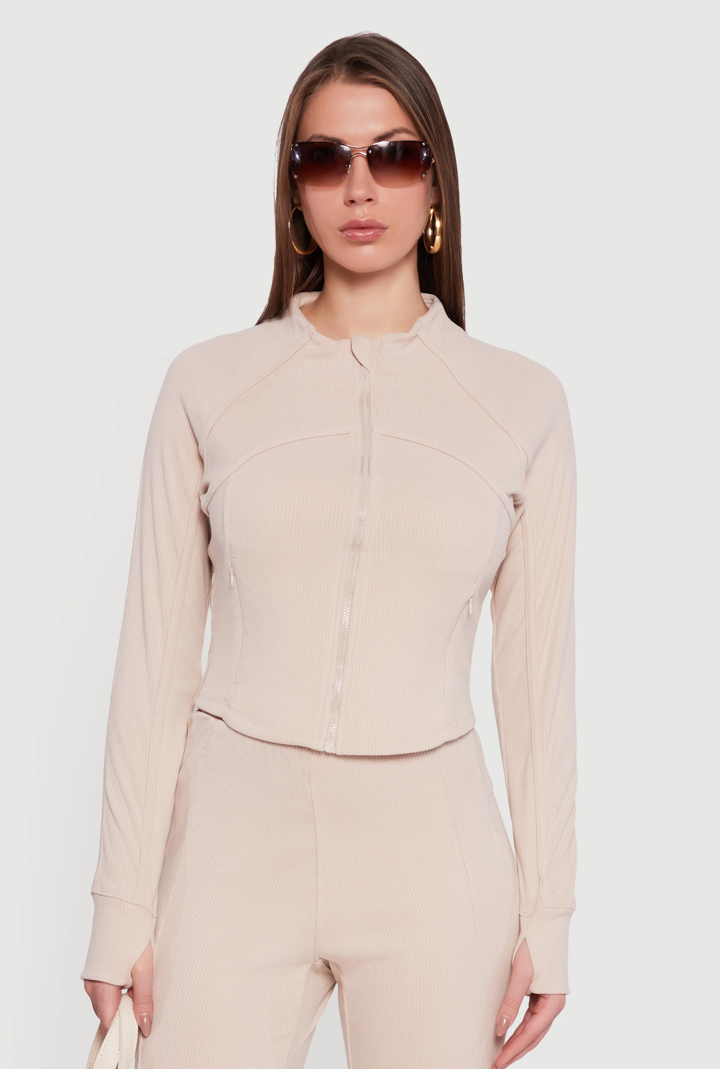 Brushed Knit Mock Neck Zip Front Sweatshirt