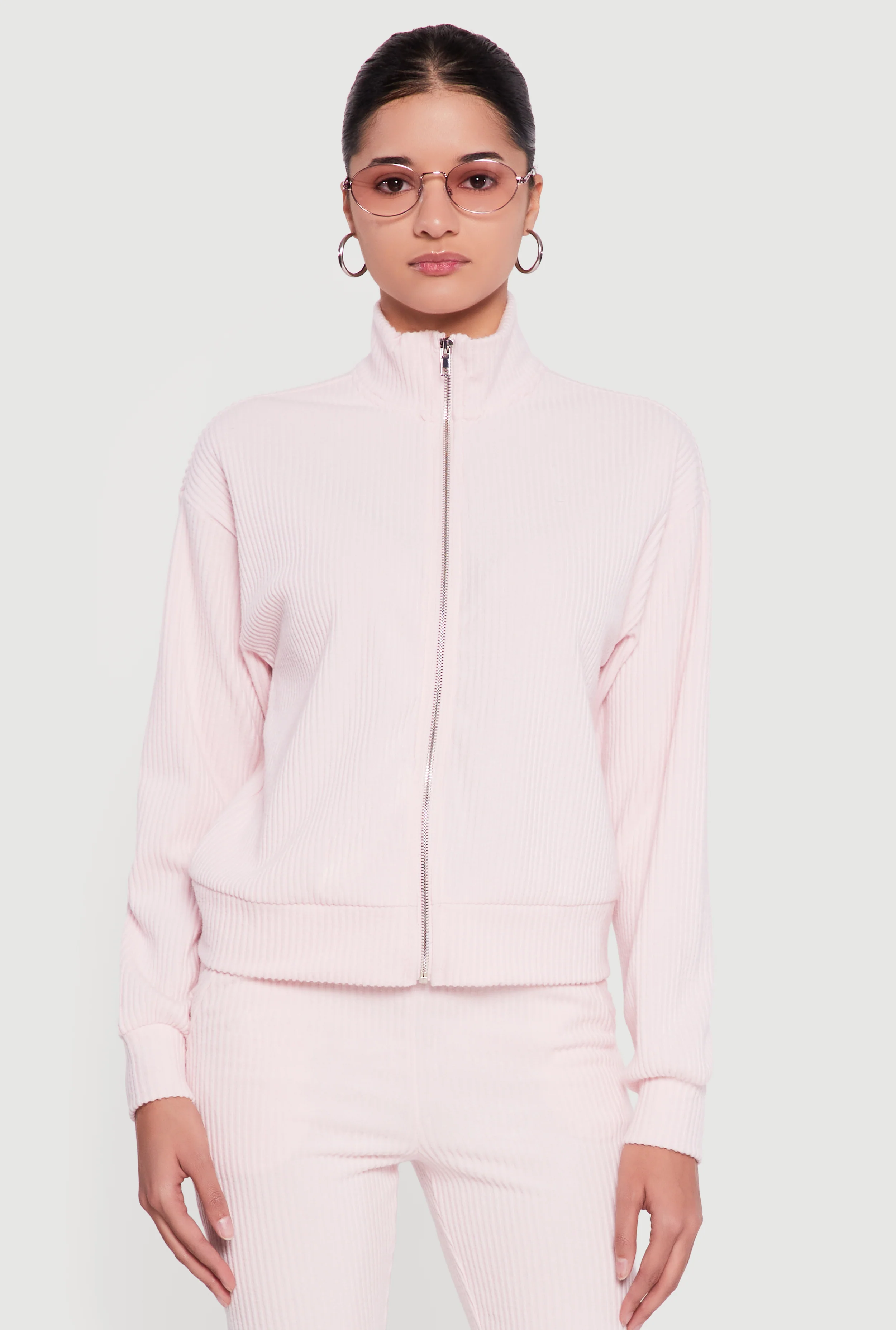 Brushed Rib Knit Zip Front Sweater
