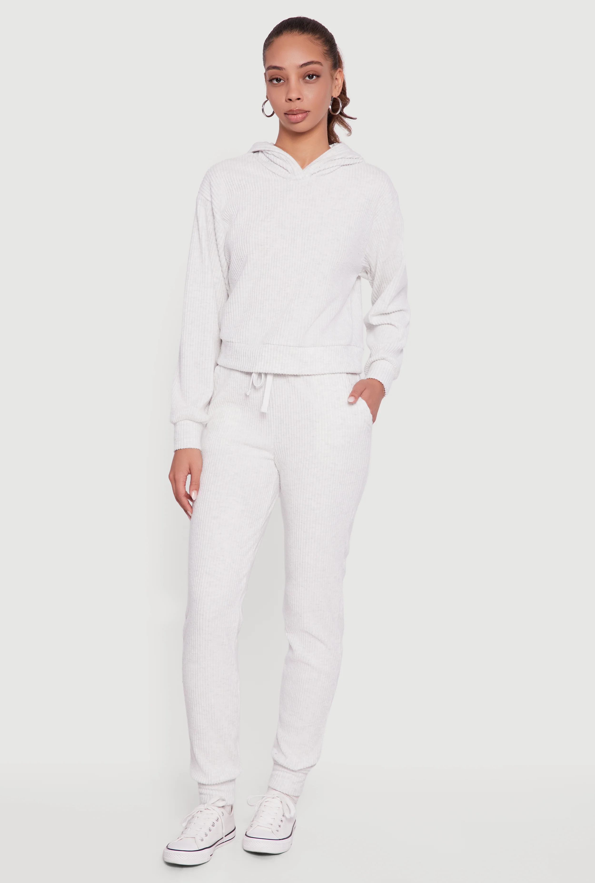 Brushed Rib Knit Drawstring Waist Joggers