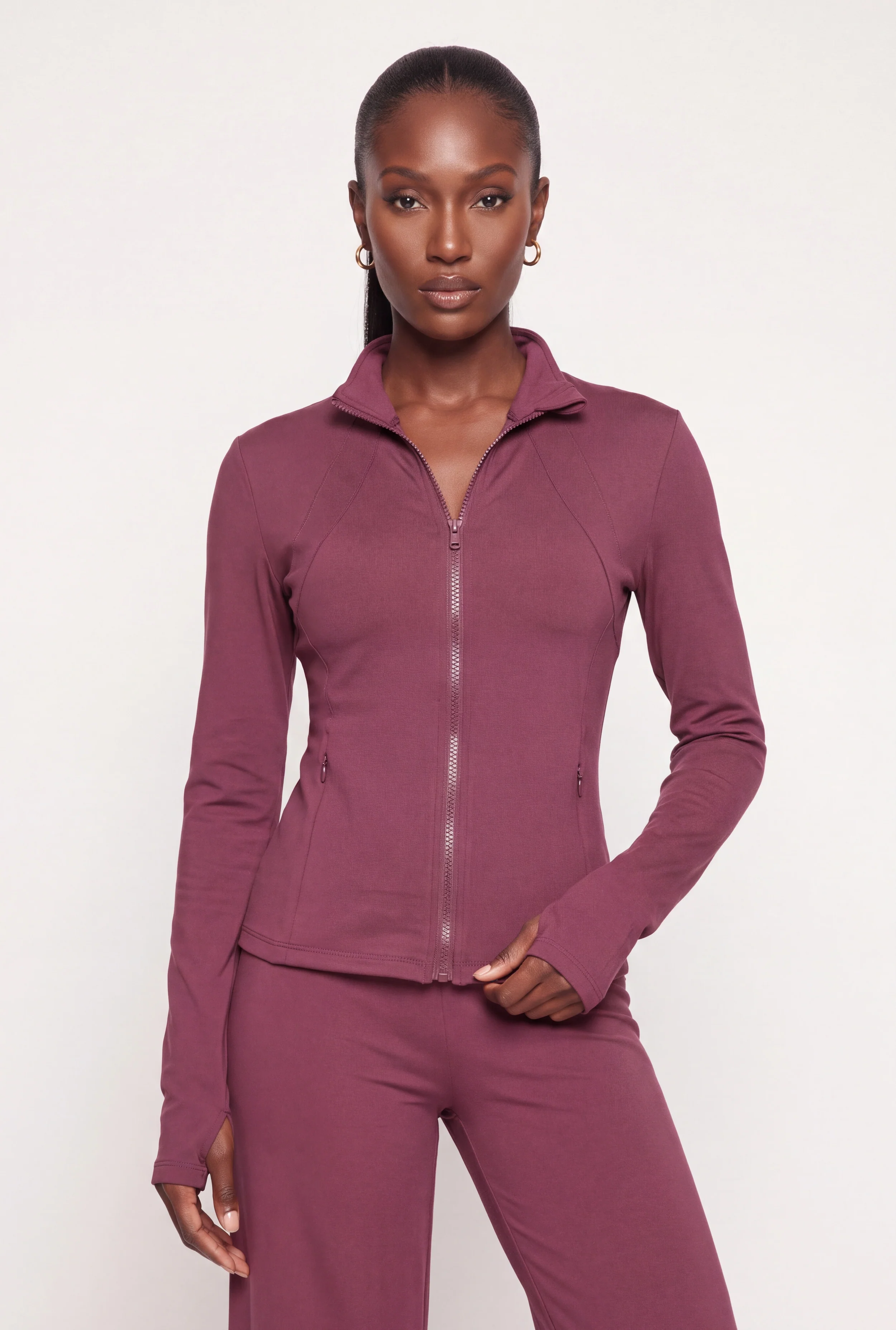 Mock Neck Track Jacket with Thumb Holes