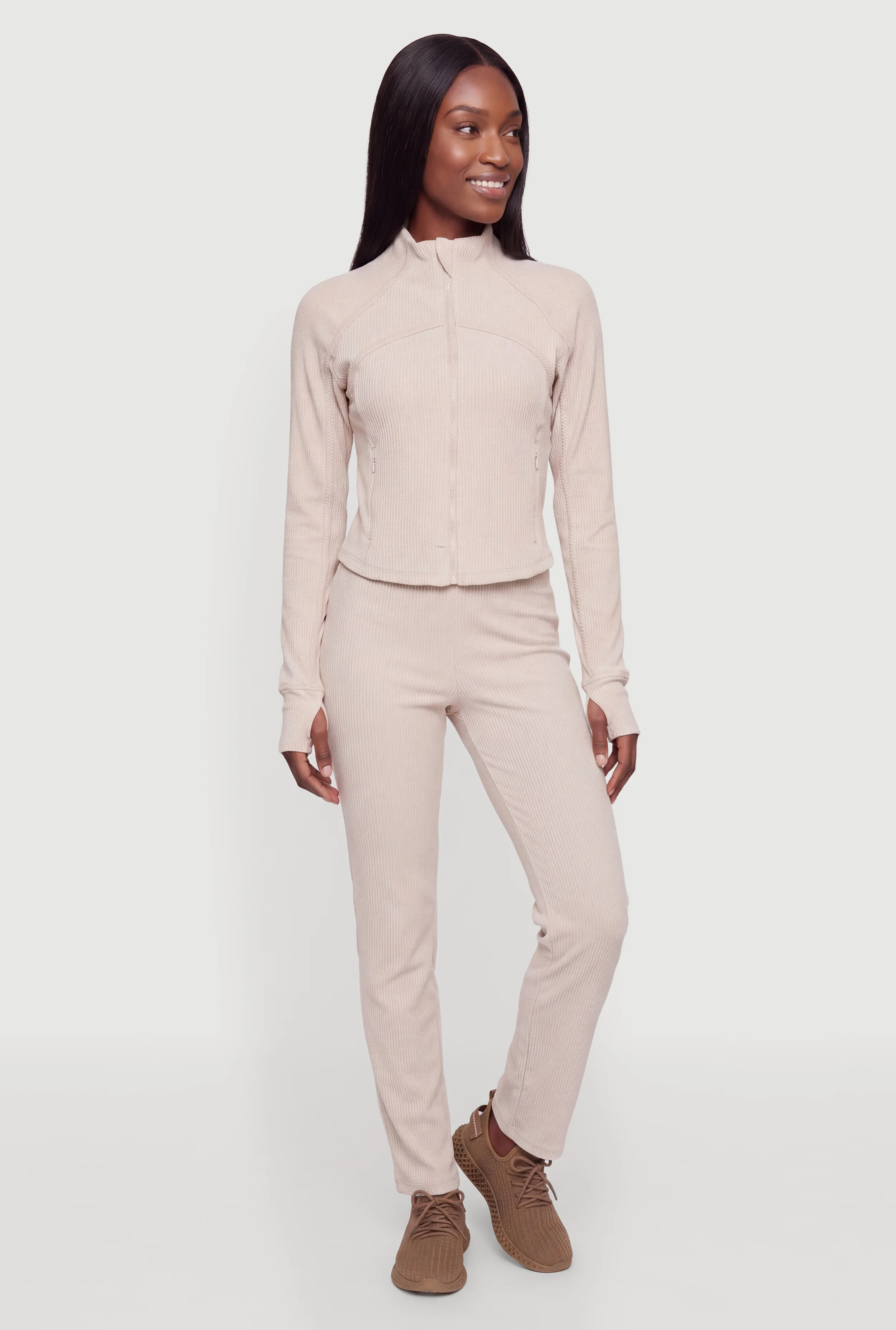 Brushed Ribbed Knit High Waisted Boot Cut Pants