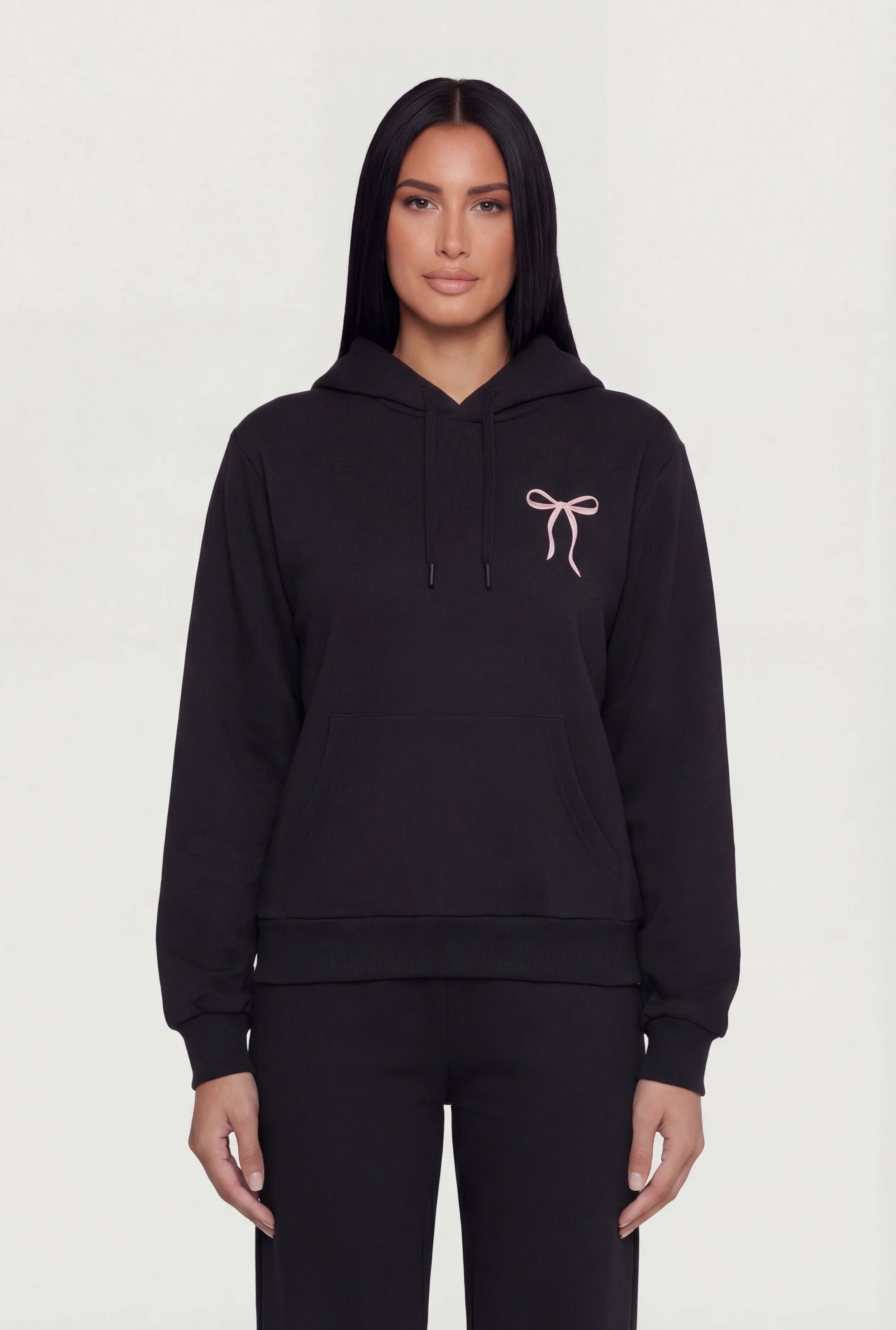 Bow Graphic Kangaroo Pocket Pullover Hoodie