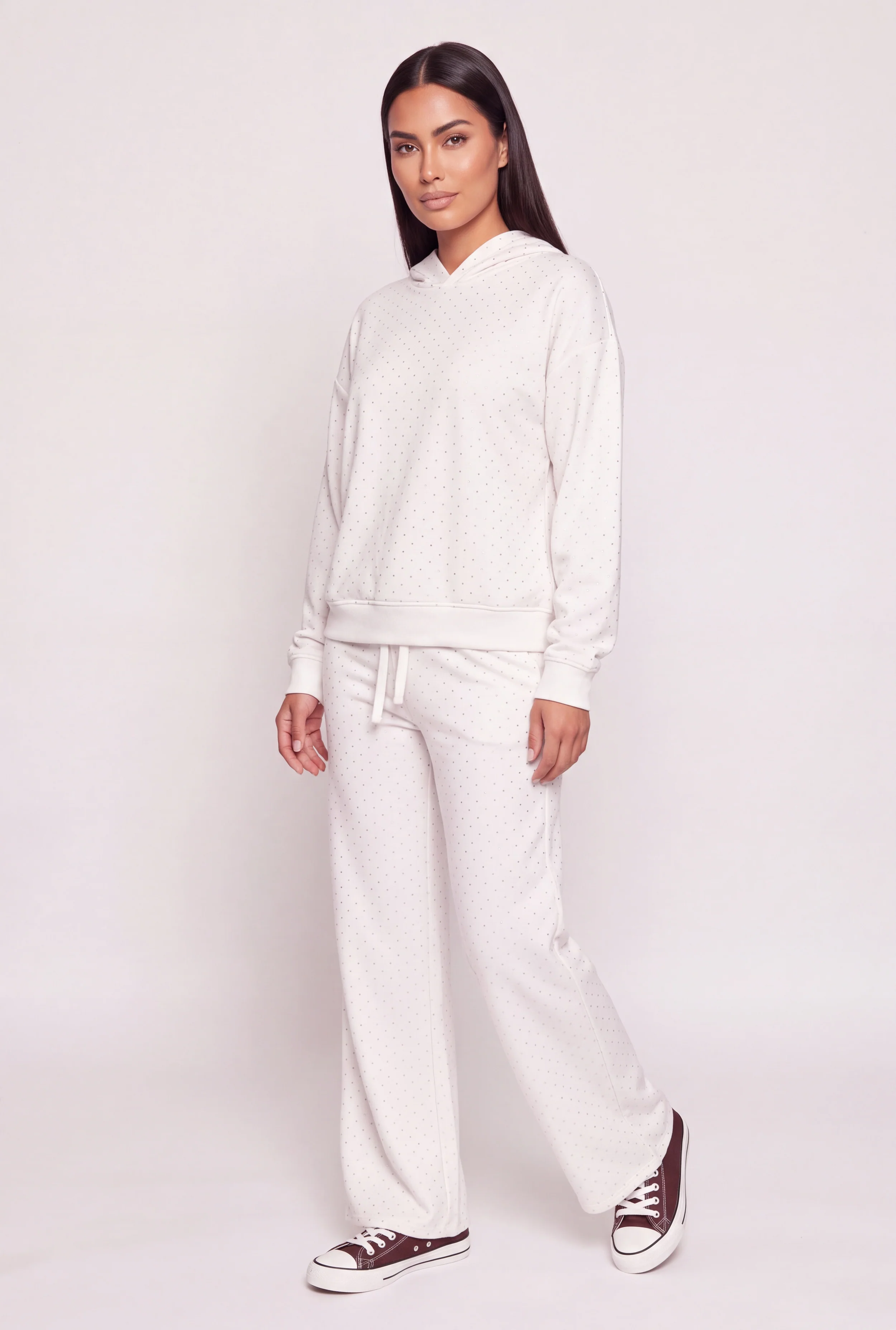 Rhinestone Studded Drawstring Waist Sweatpants