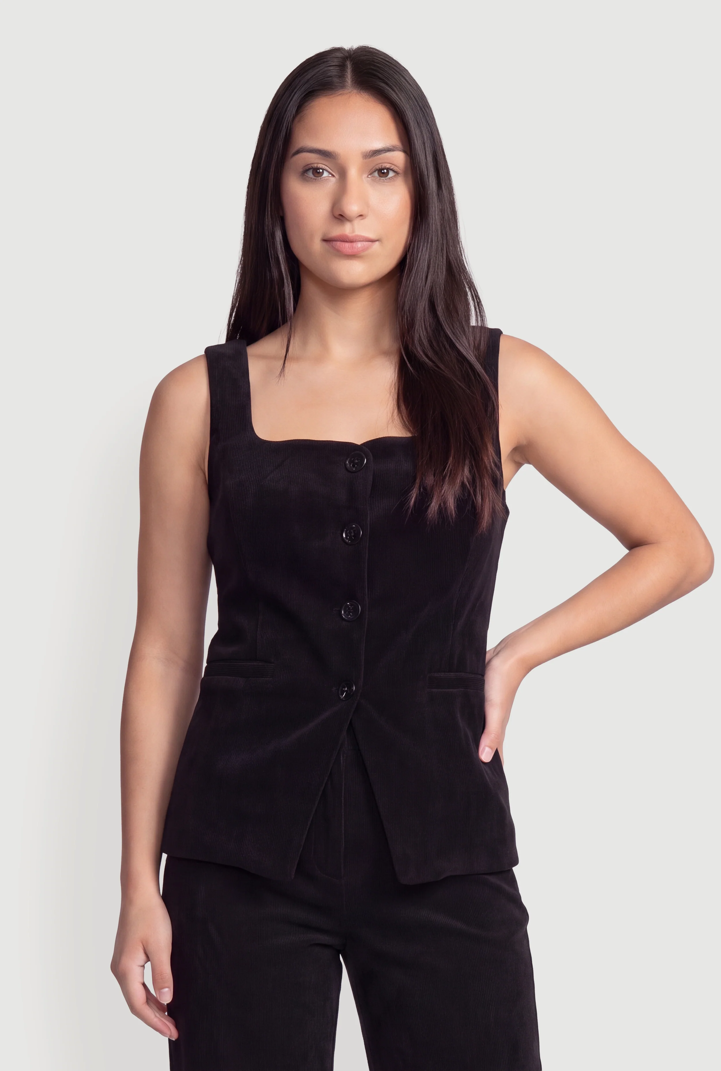 Square Neck Button Front Waistcoat