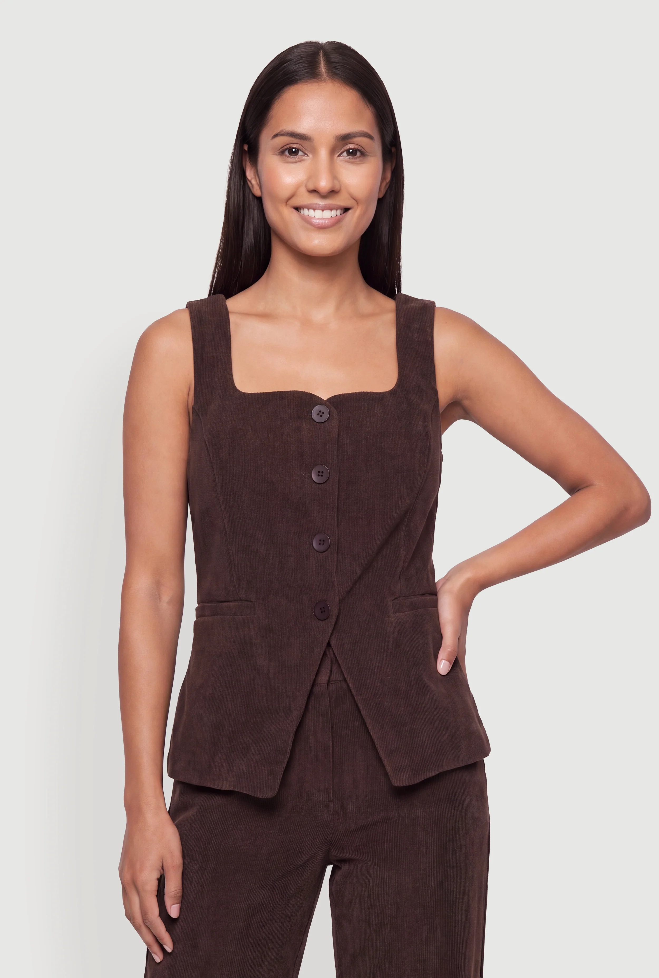 Square Neck Button Front Waistcoat