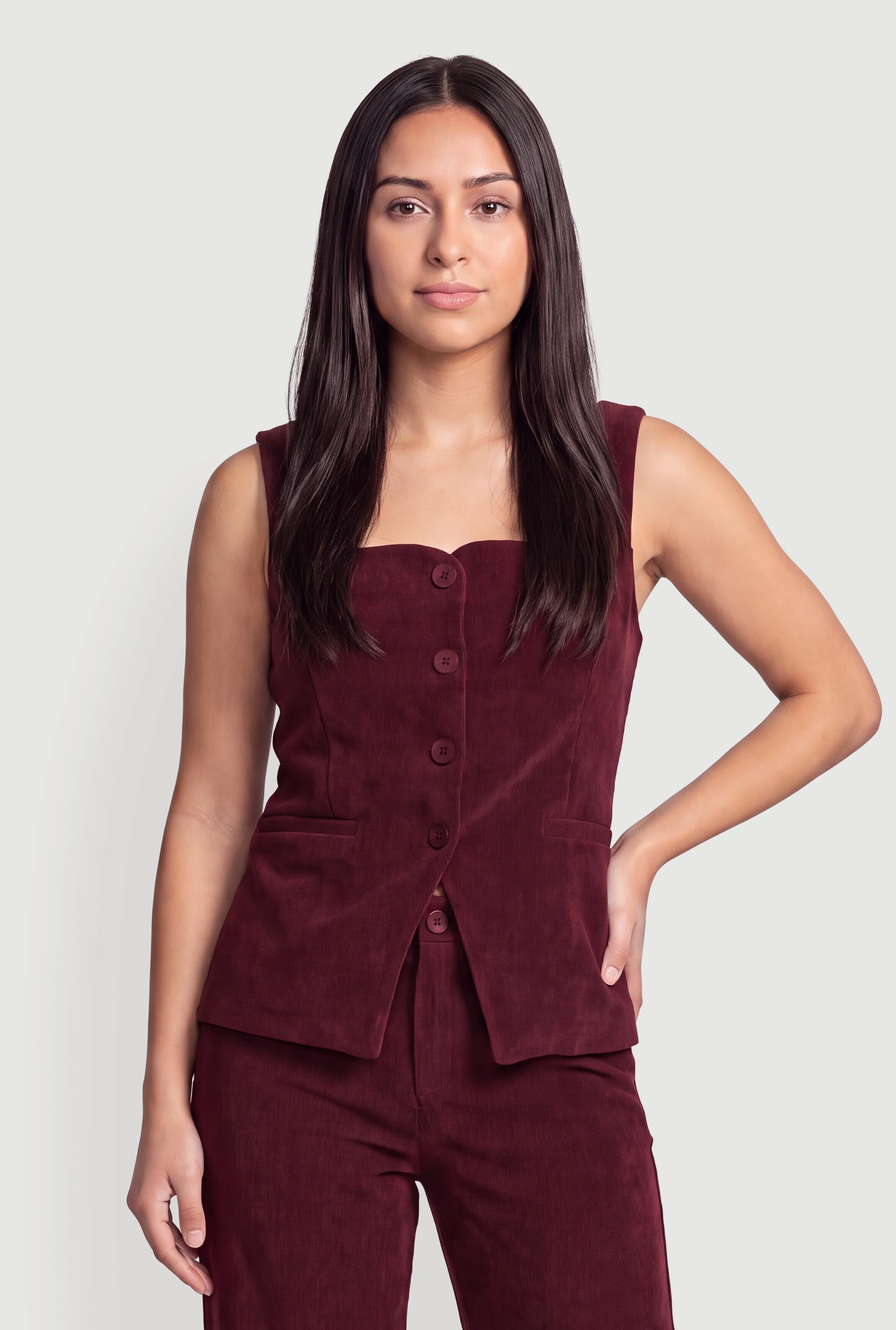 Square Neck Button Front Waistcoat