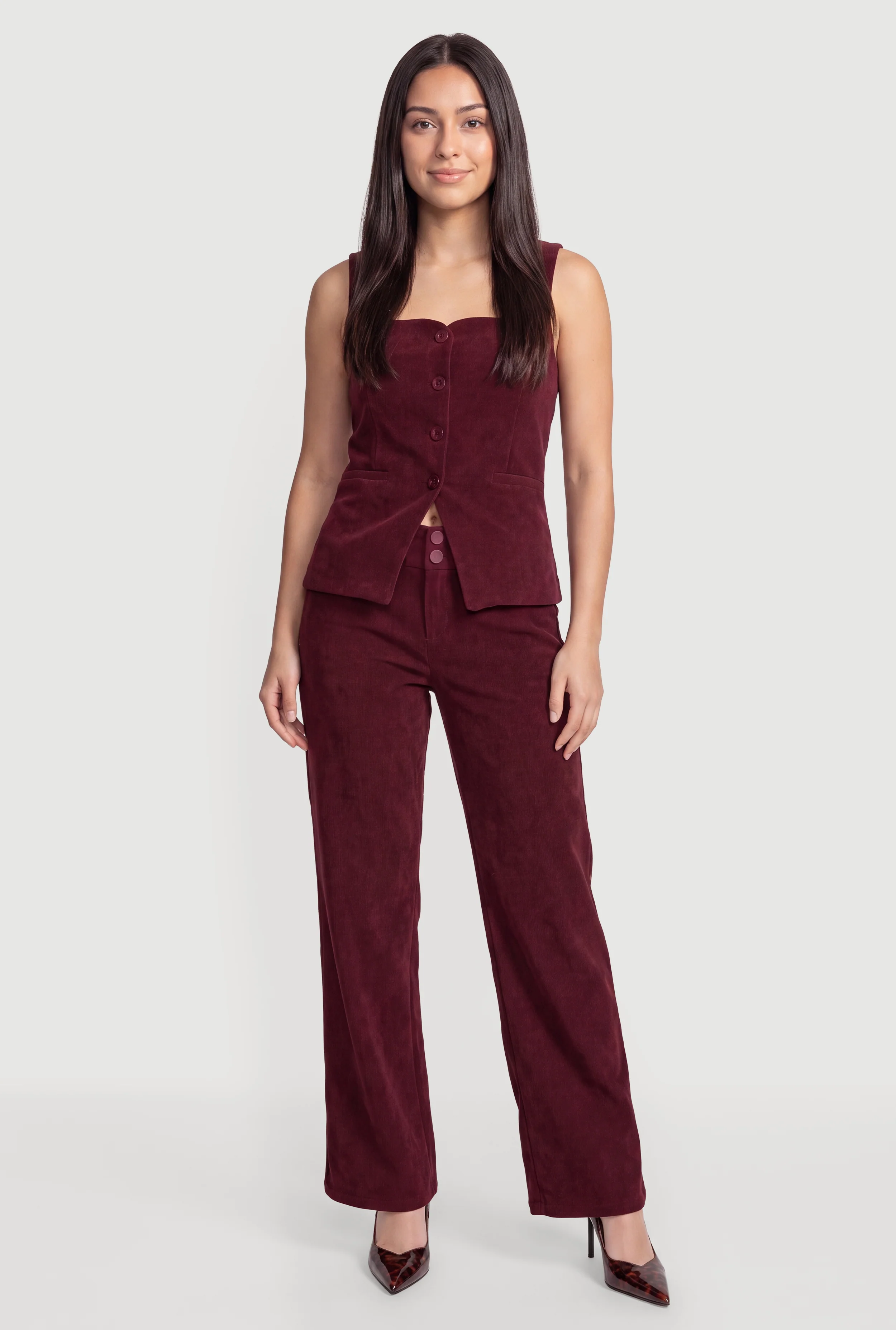 Faux Button Wide Leg Trousers