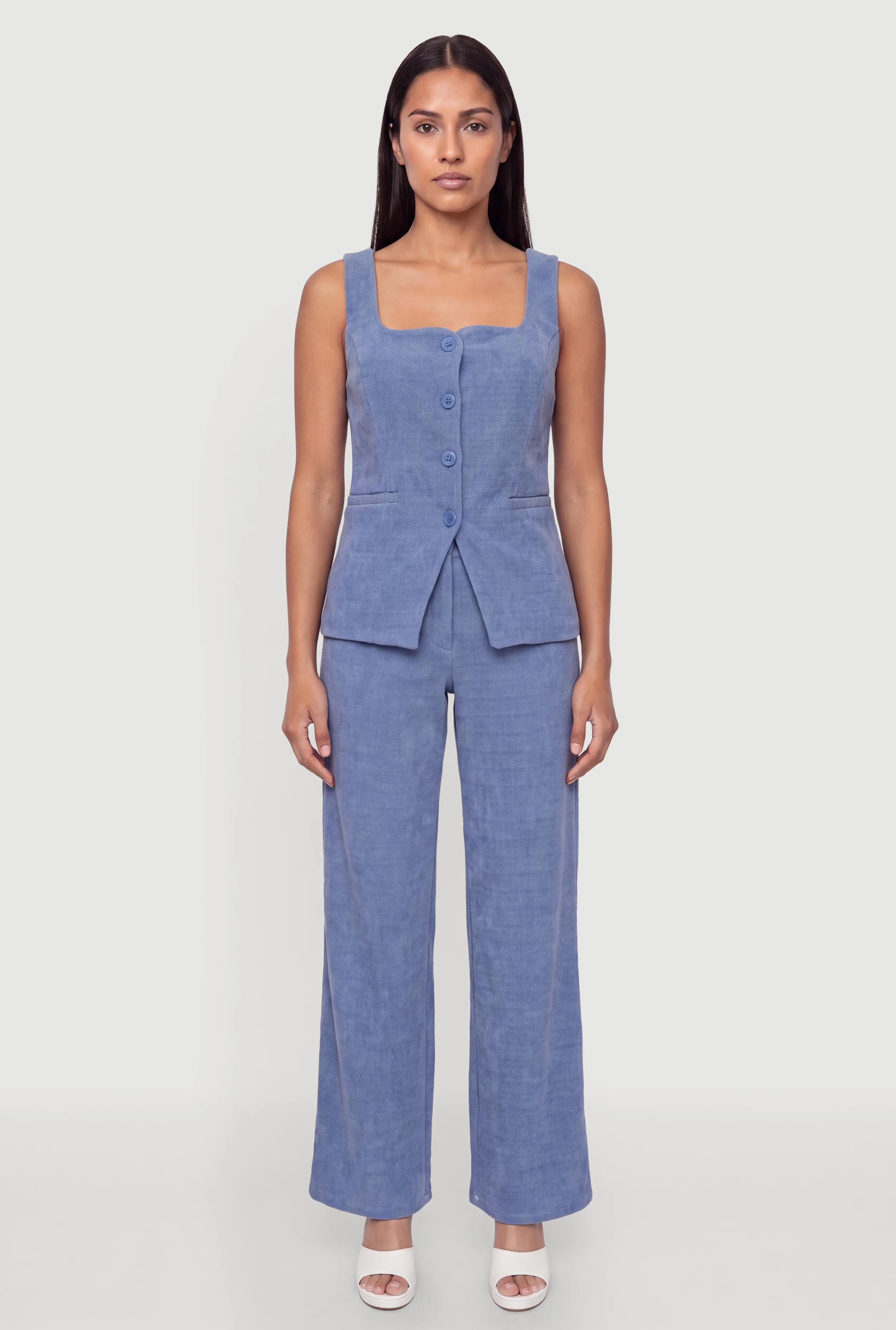 Faux Button Wide Leg Trousers