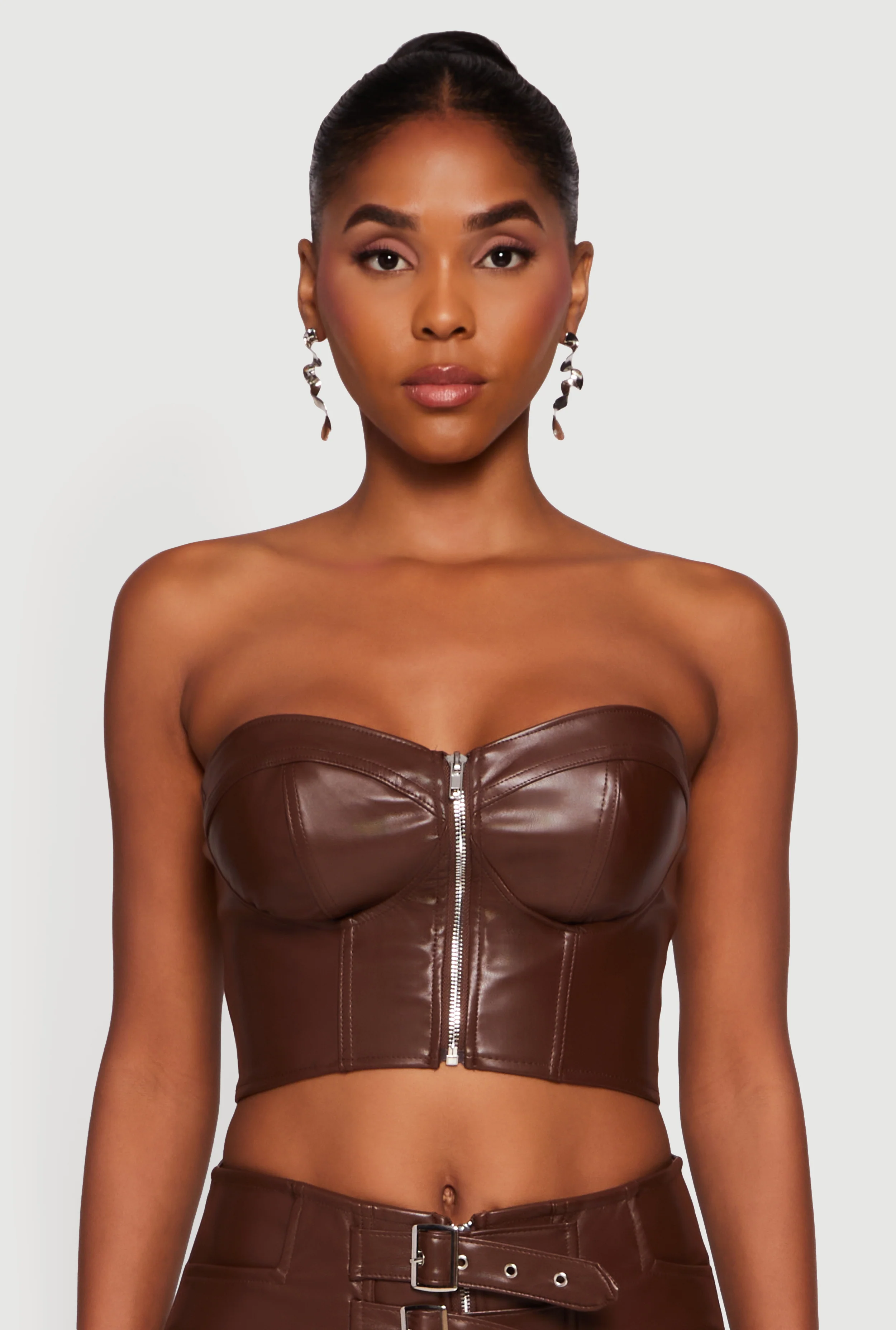 Strapless Faux Leather Cropped Bustier Corset Top