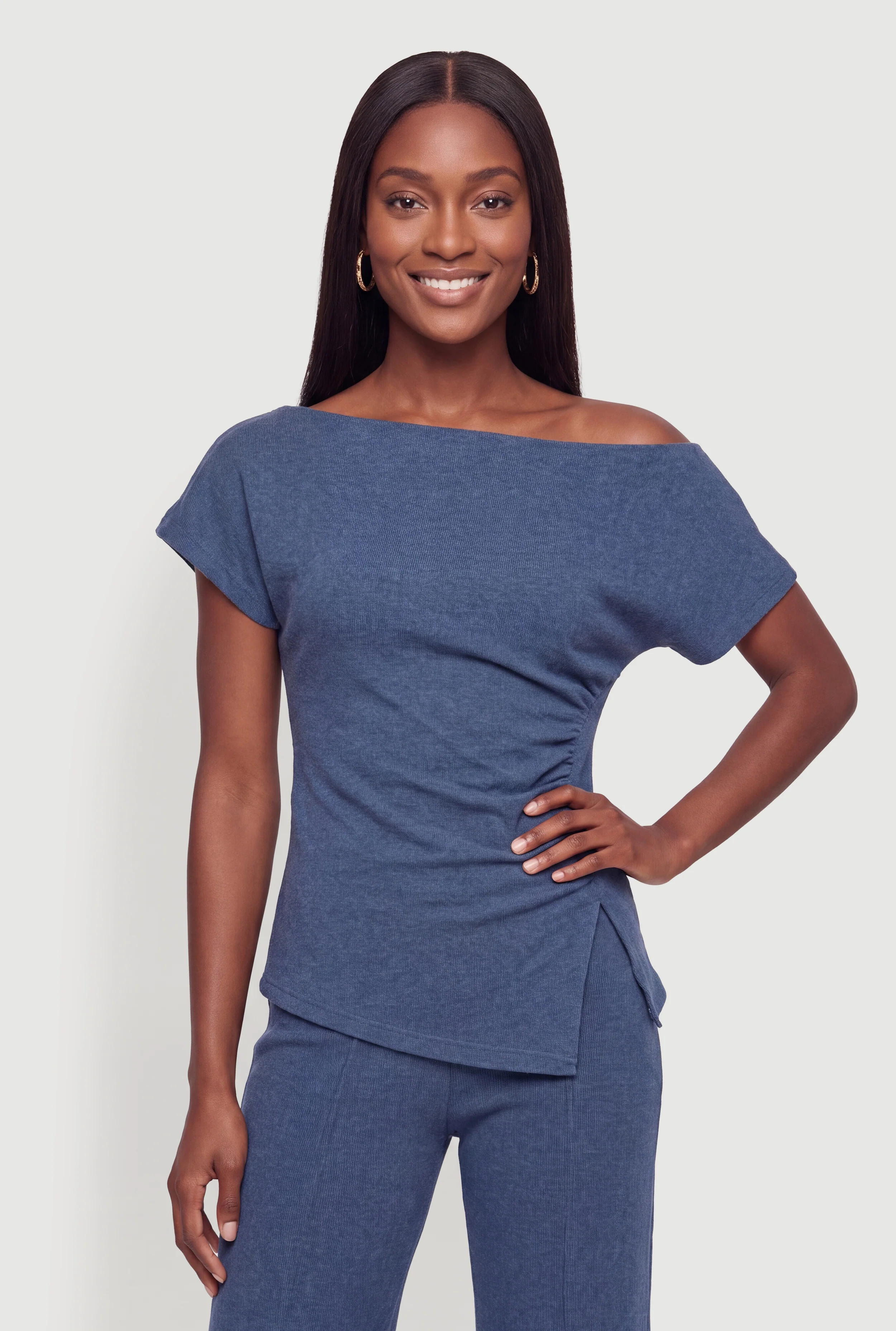 Brushed Ribbed Knit One Shoulder Top