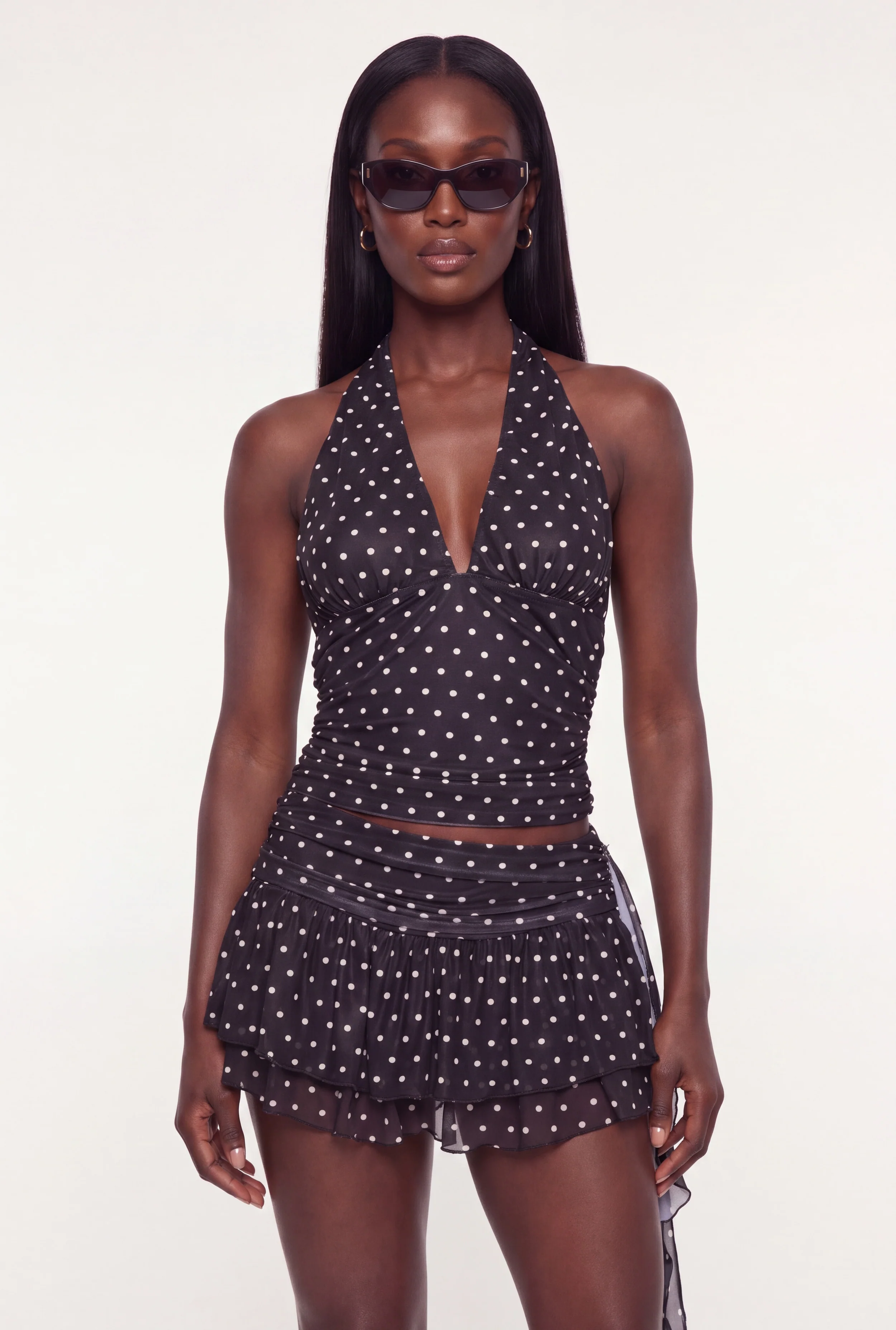 Polka Dot Ruched Halter Top