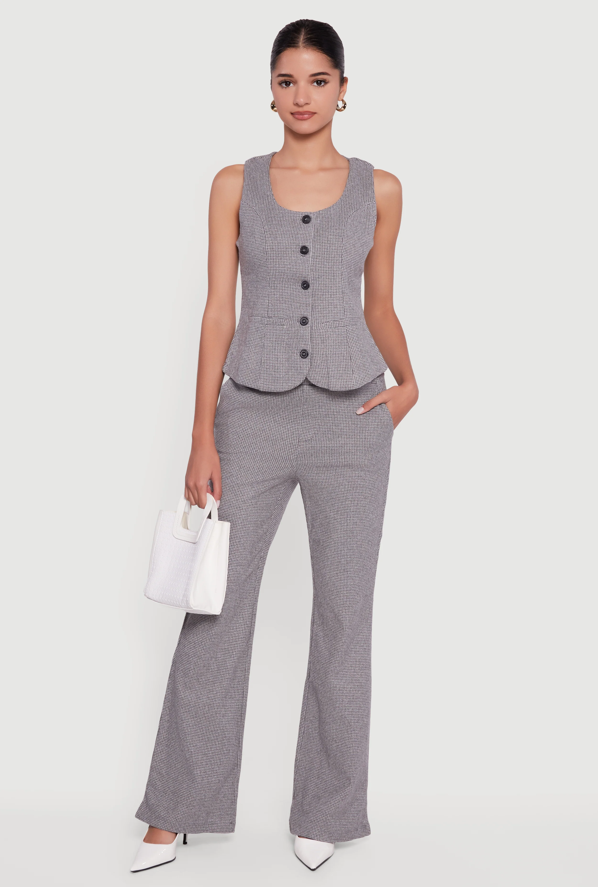 Houndstooth Flare Leg Dress Pants