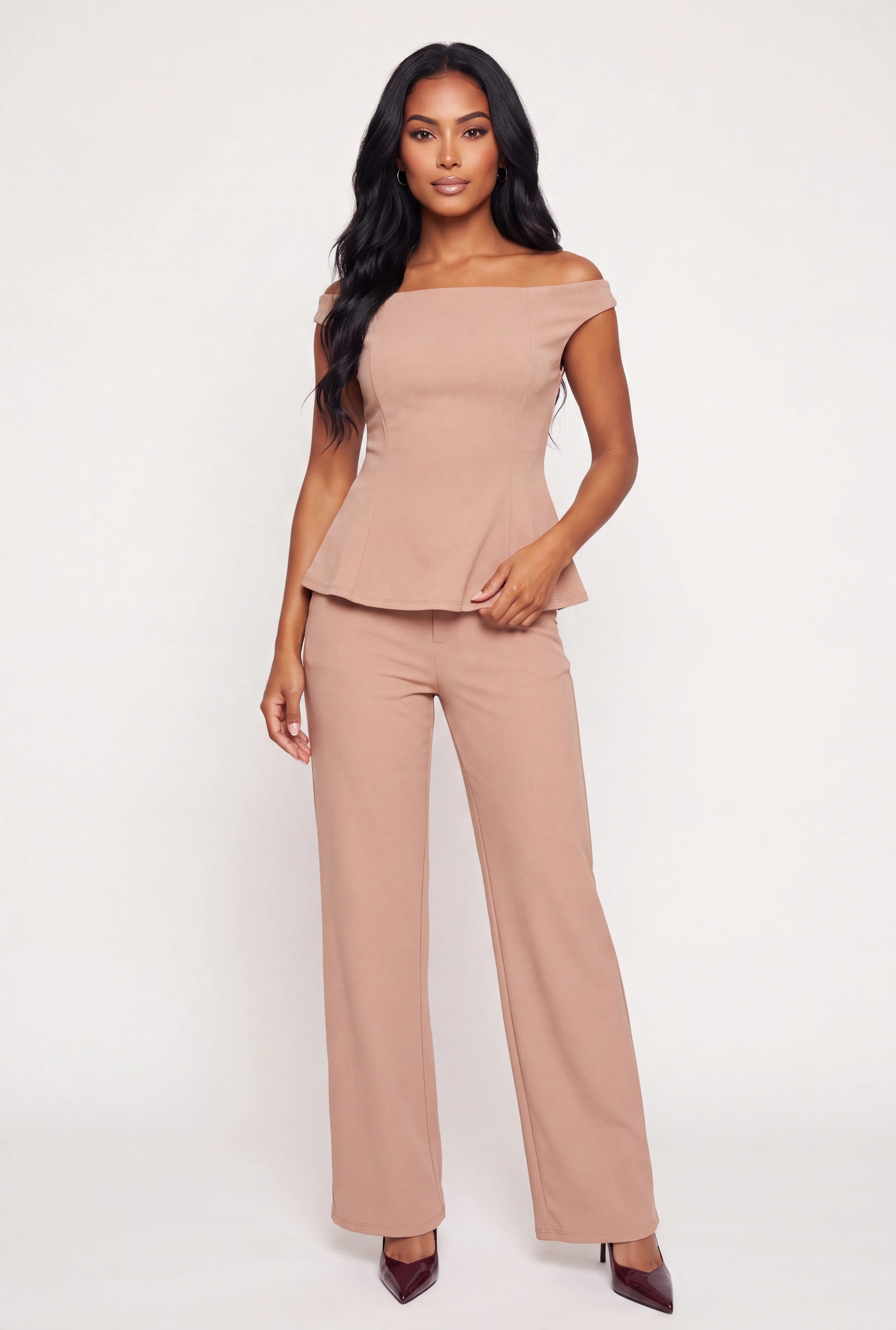 Crepe Knit High Waisted Wide Leg Dress Pants