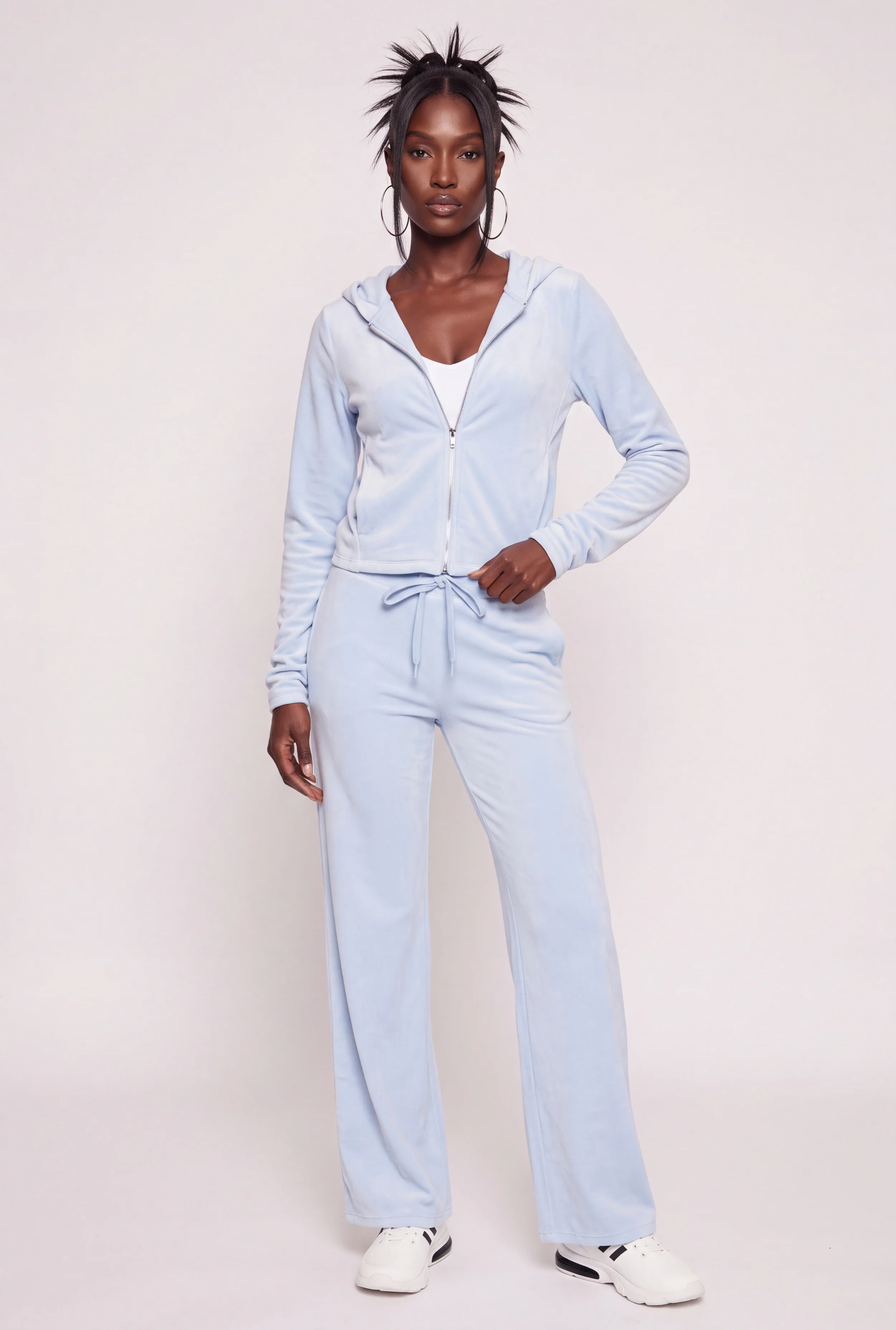 Velour Straight-Leg Sweatpants with Drawstring Waist