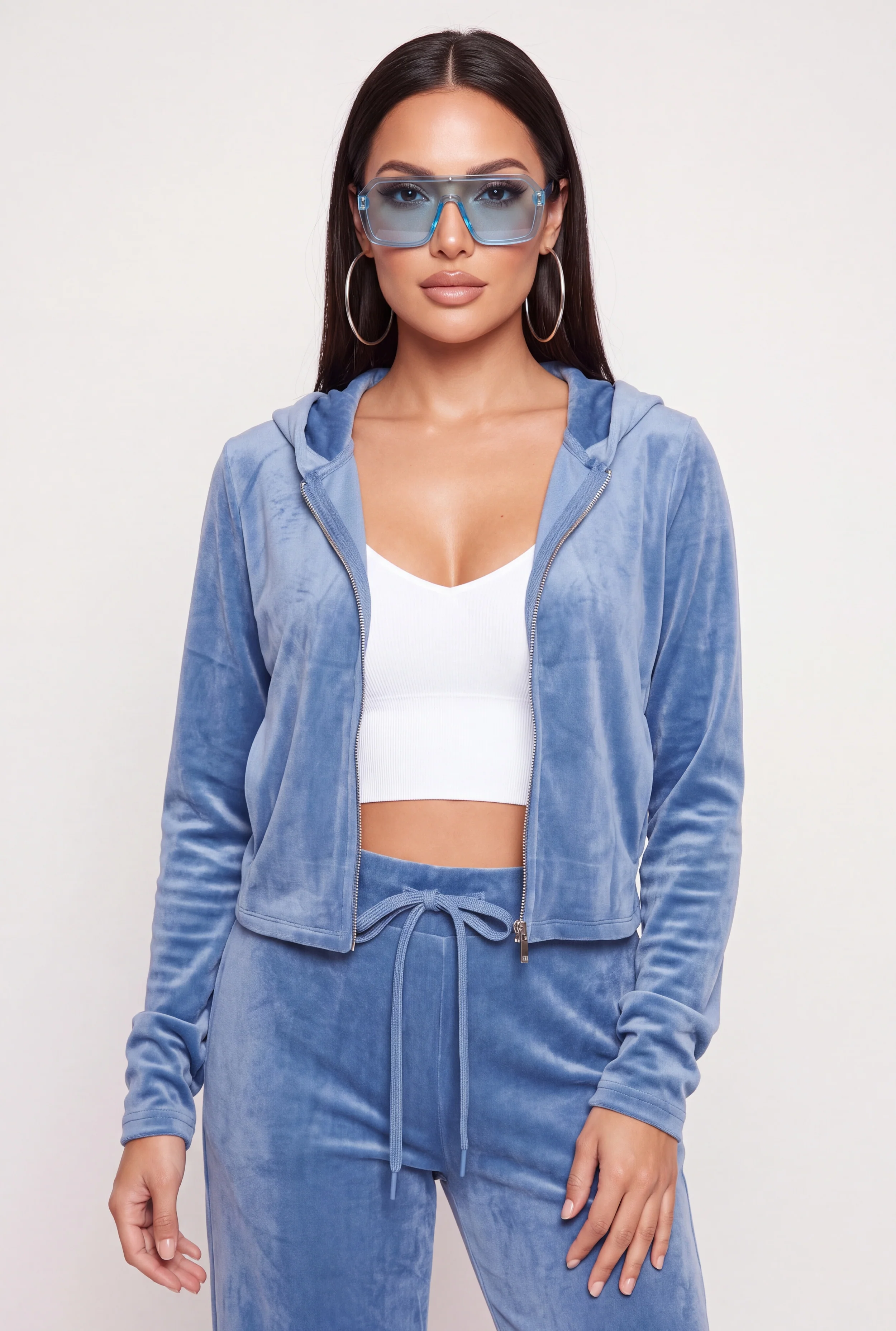 Velour Zip Front Sweatshirt