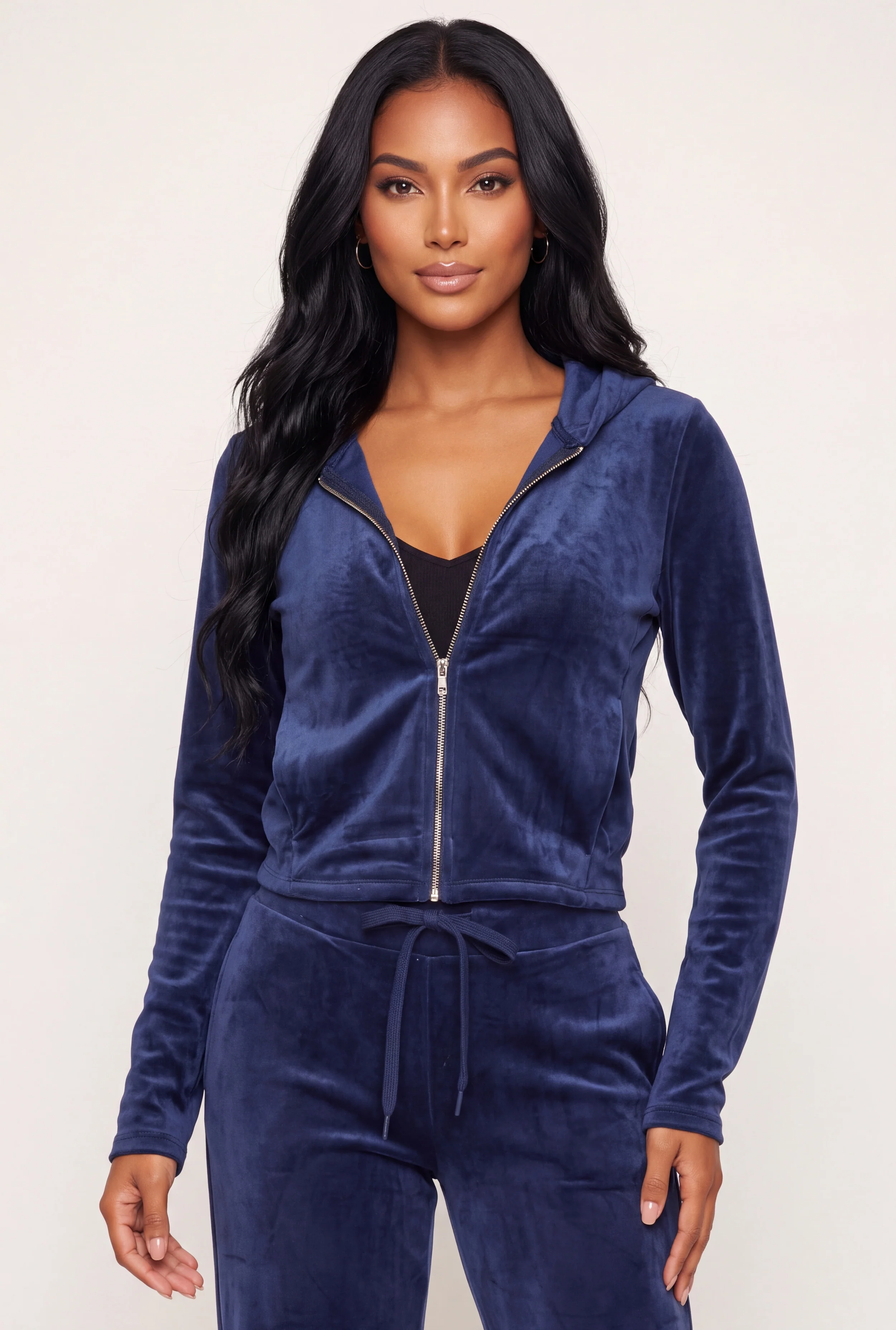 Velour Zip Front Sweatshirt