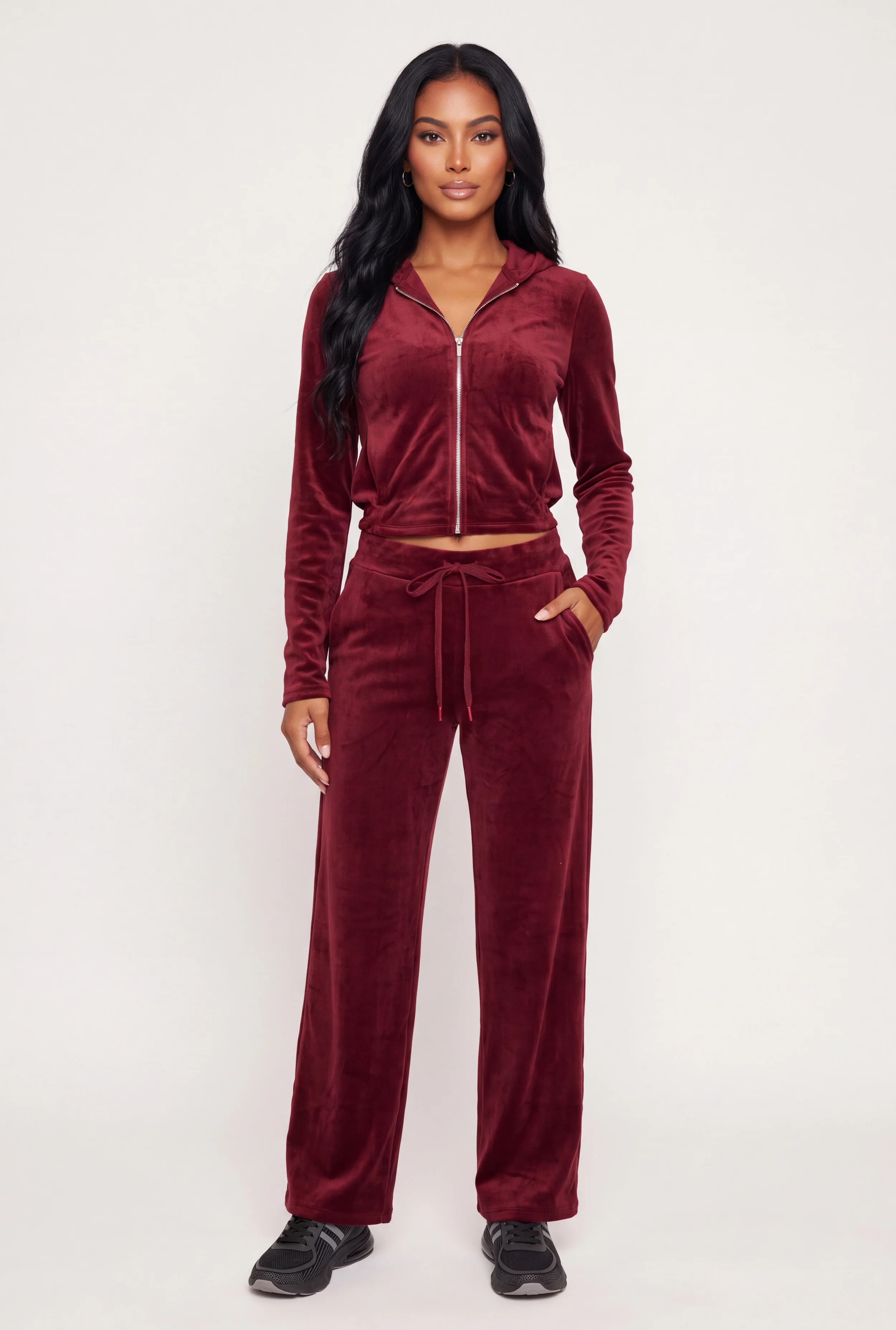 Velour Zip Front Sweatshirt