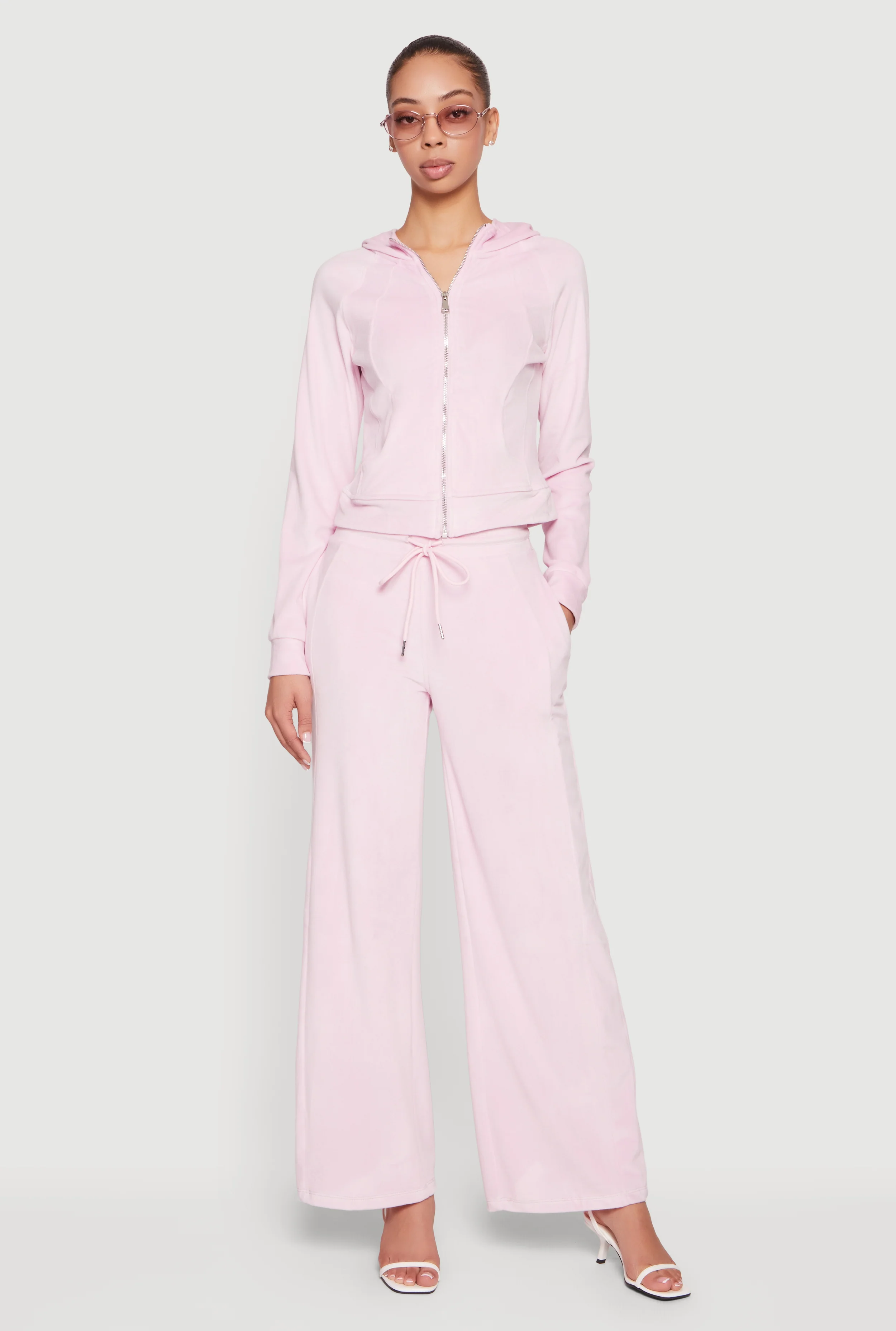 Mid Rise Velour Wide Leg Sweatpants