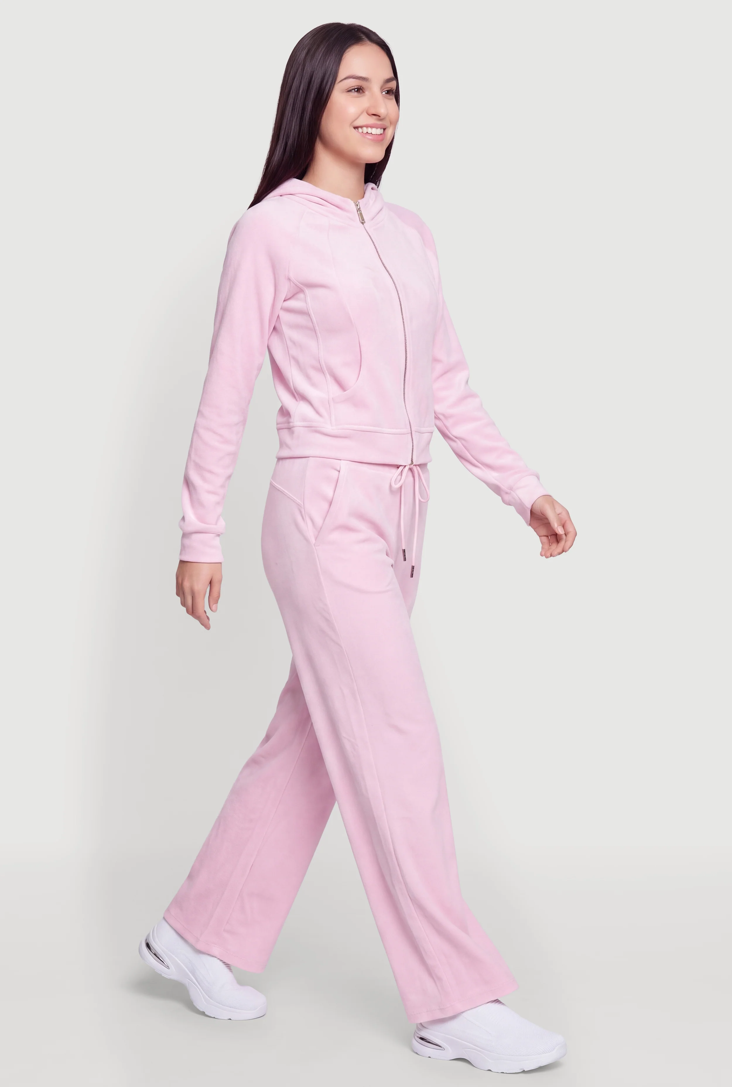 Velour Wide Leg Drawstring Waist Pants