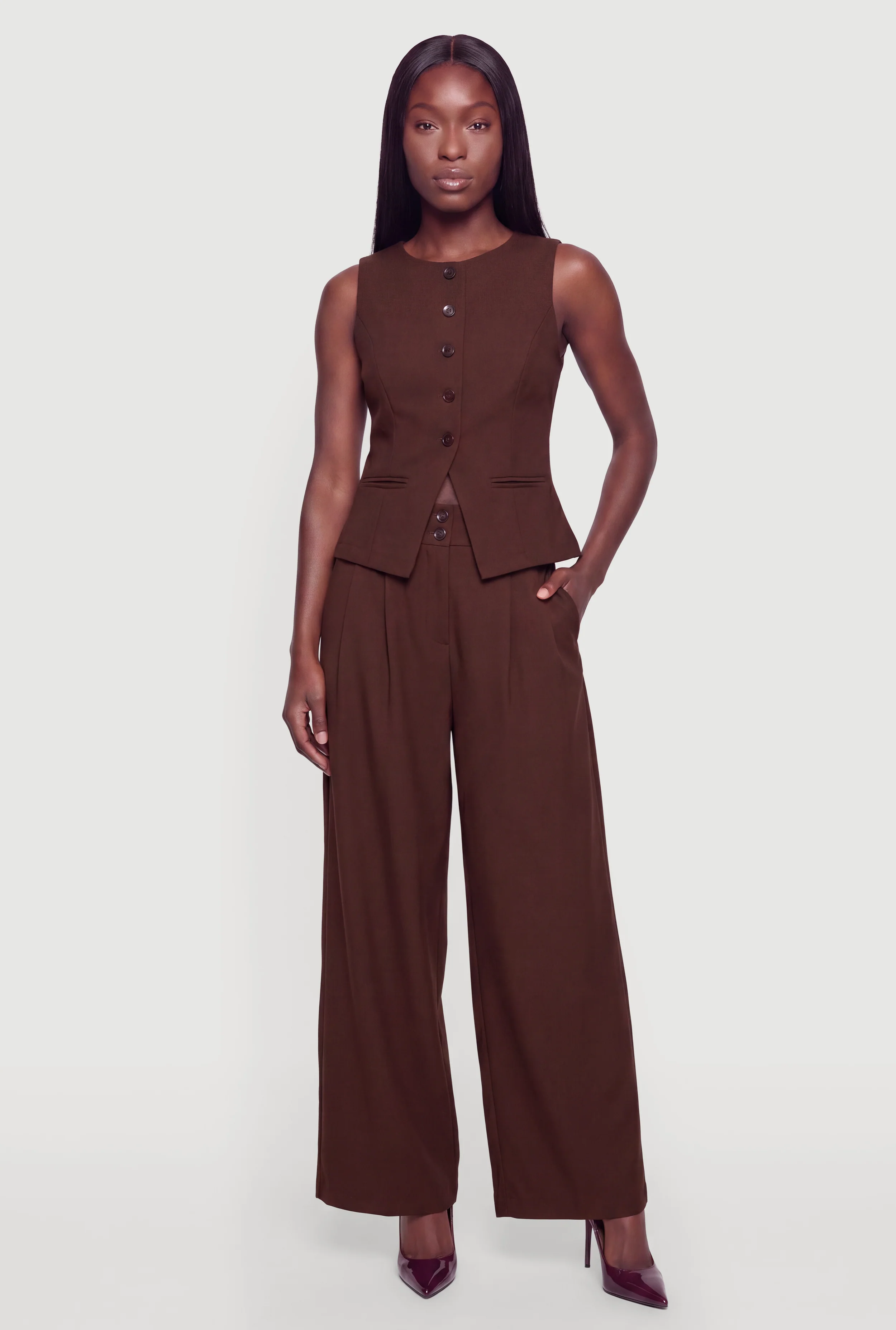 Pleated Wide Leg Tailored Trousers