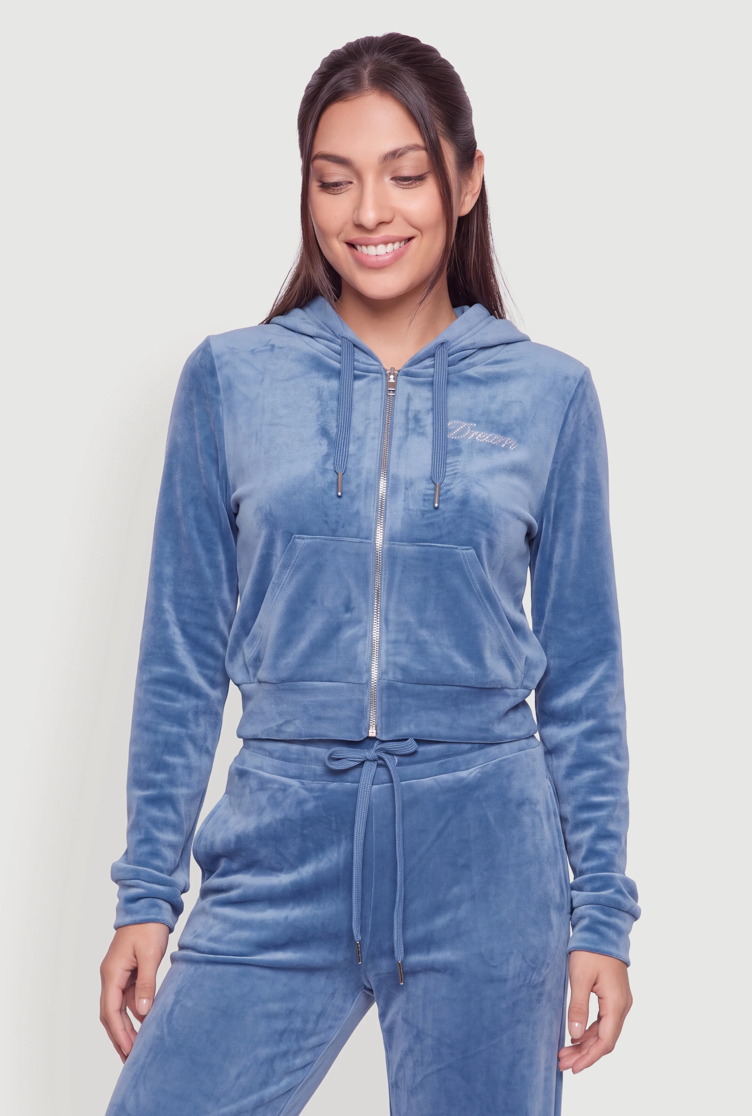 Rhinestone Dream Graphic Velour Zip Front Hoodie