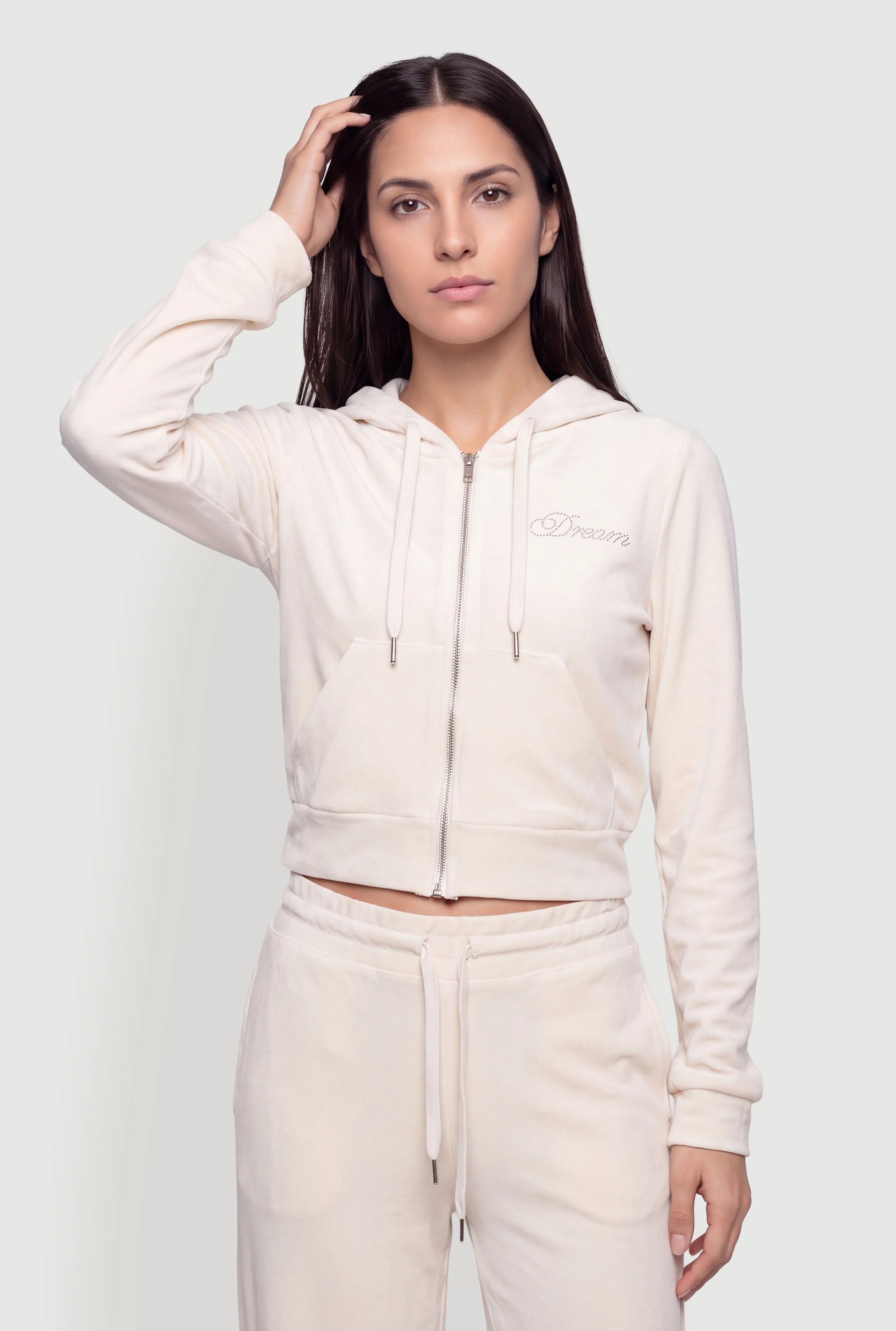 Rhinestone Dream Graphic Velour Zip Front Hoodie