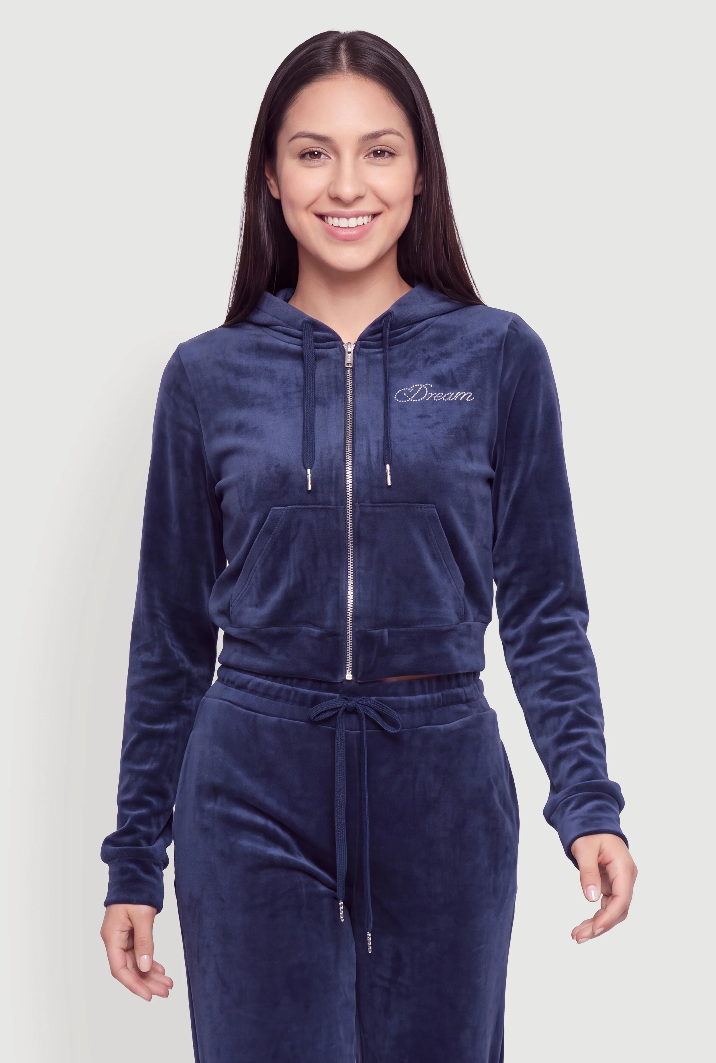 Rhinestone Dream Graphic Velour Zip Front Hoodie