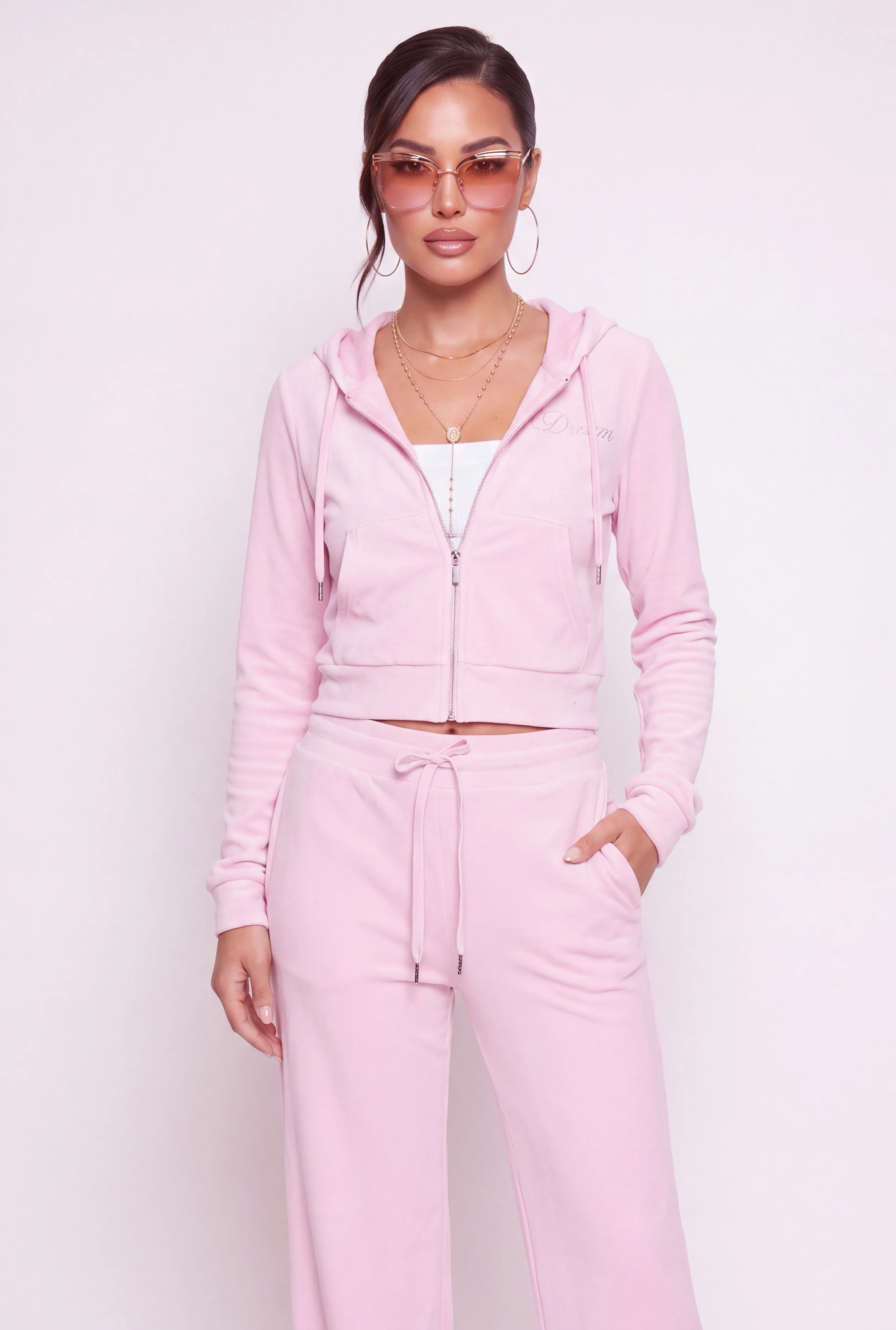Rhinestone Dream Graphic Velour Zip Front Hoodie