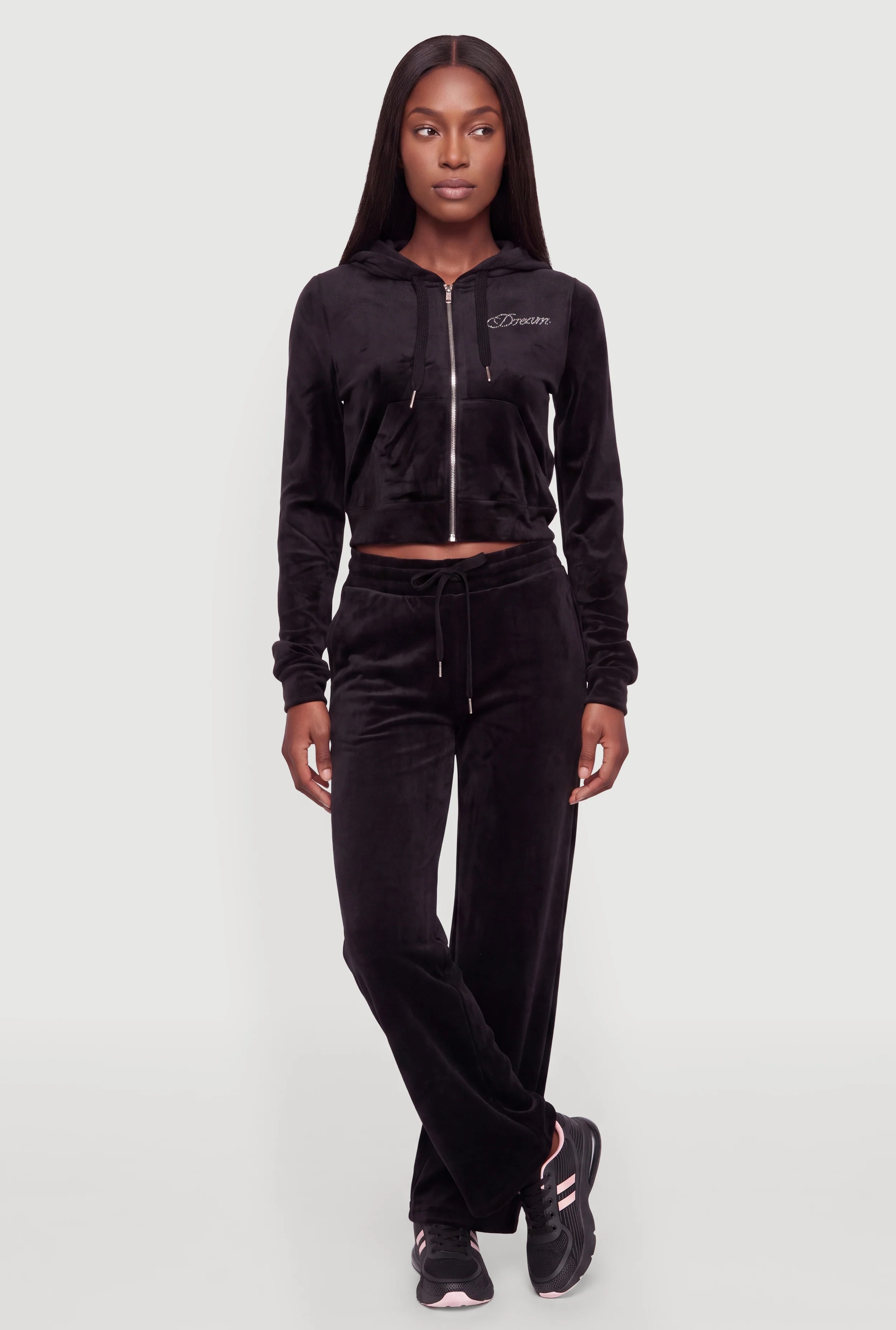 Rhinestone Dream Graphic Velour Wide Leg Pants