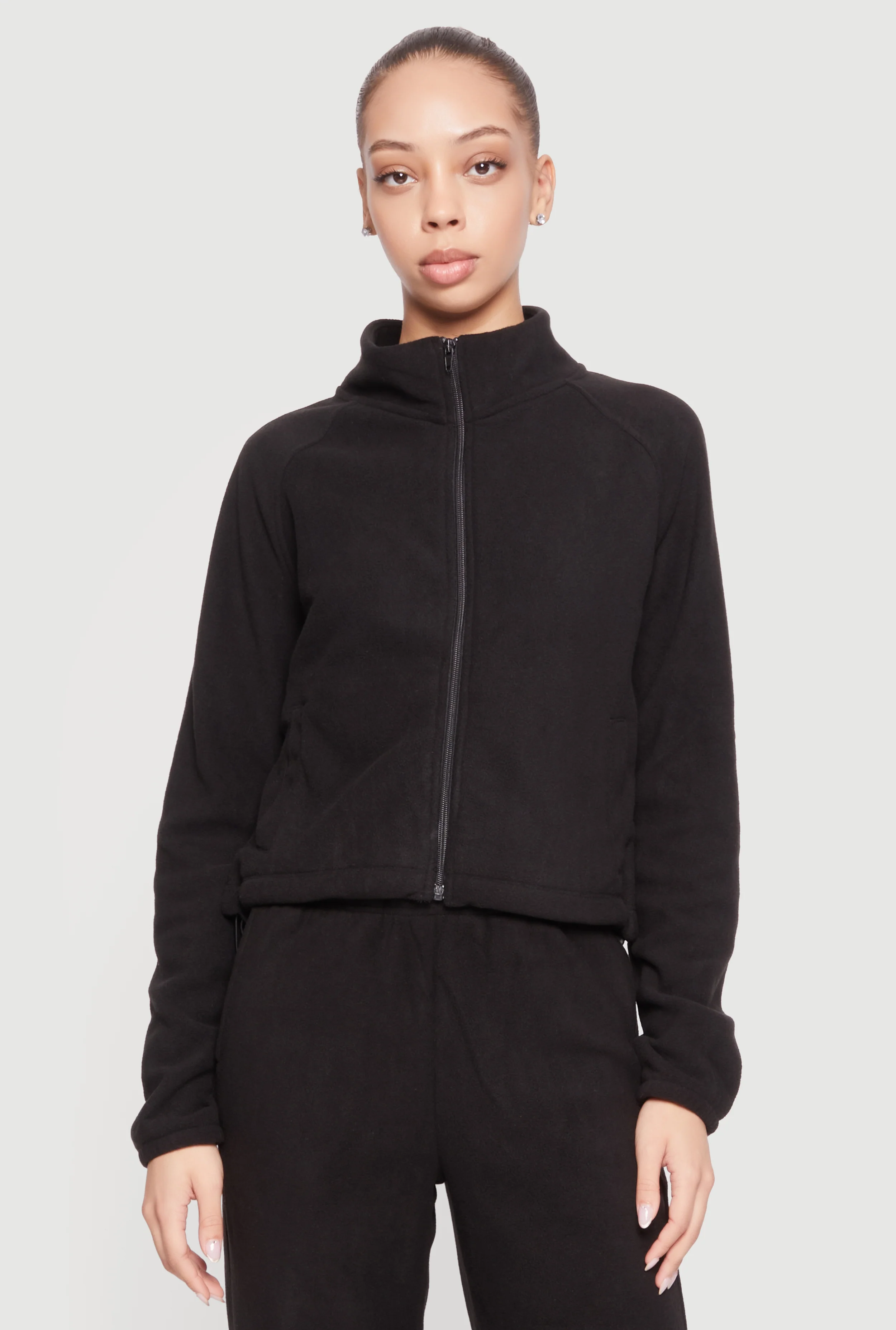 Raglan Sleeve Zip Front Mock Neck Track Jacket