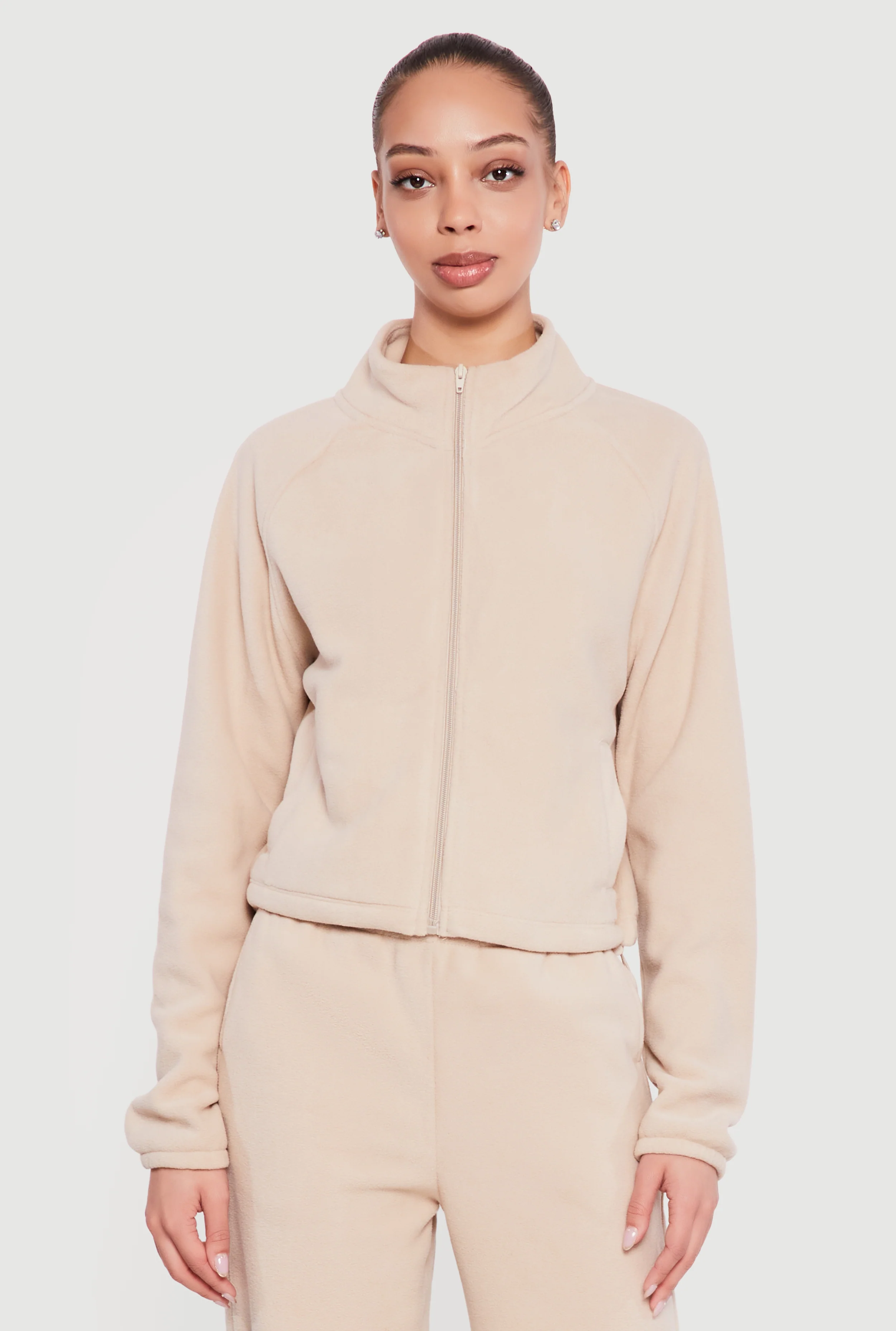 Raglan Sleeve Zip Front Mock Neck Track Jacket
