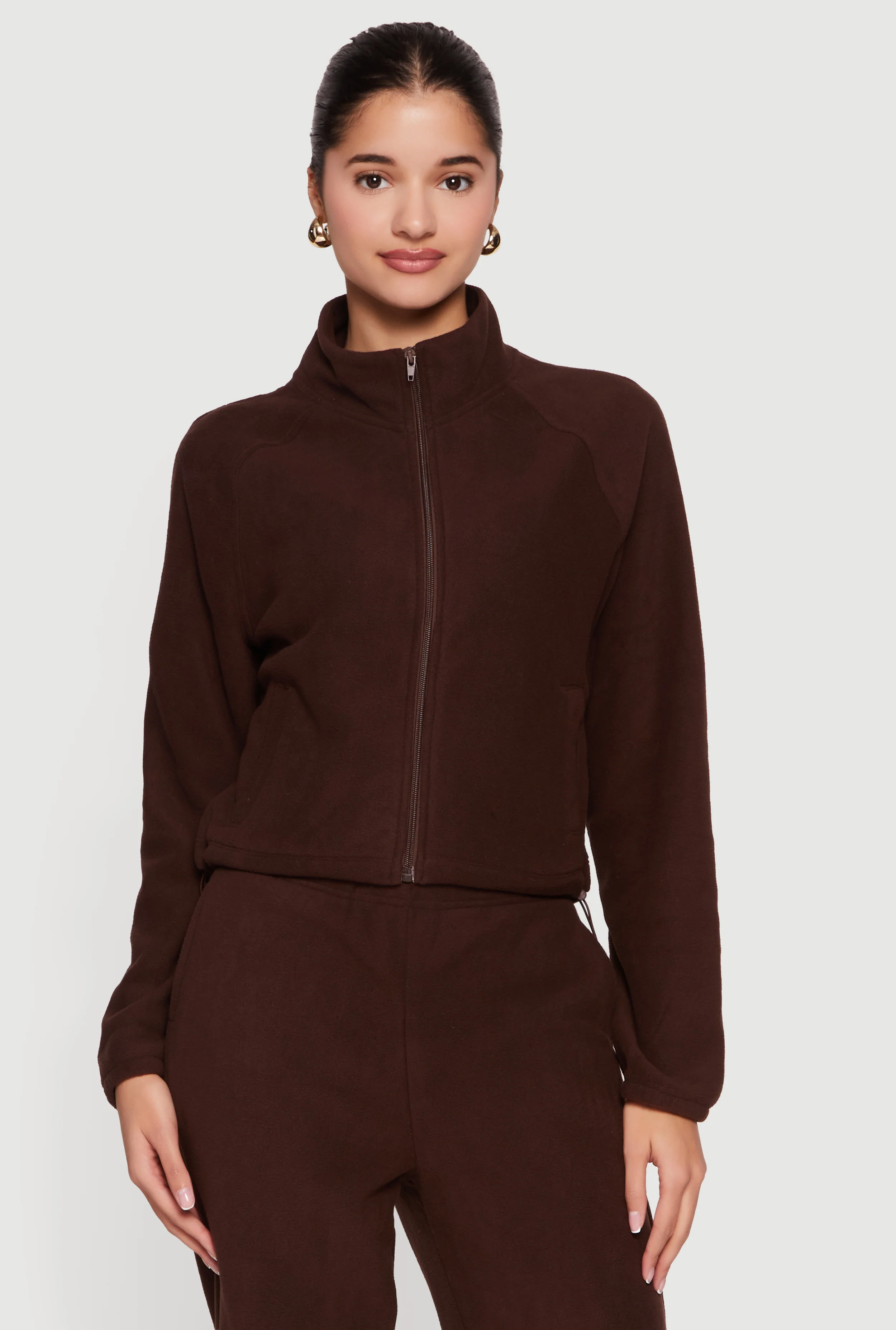Raglan Sleeve Zip Front Mock Neck Track Jacket