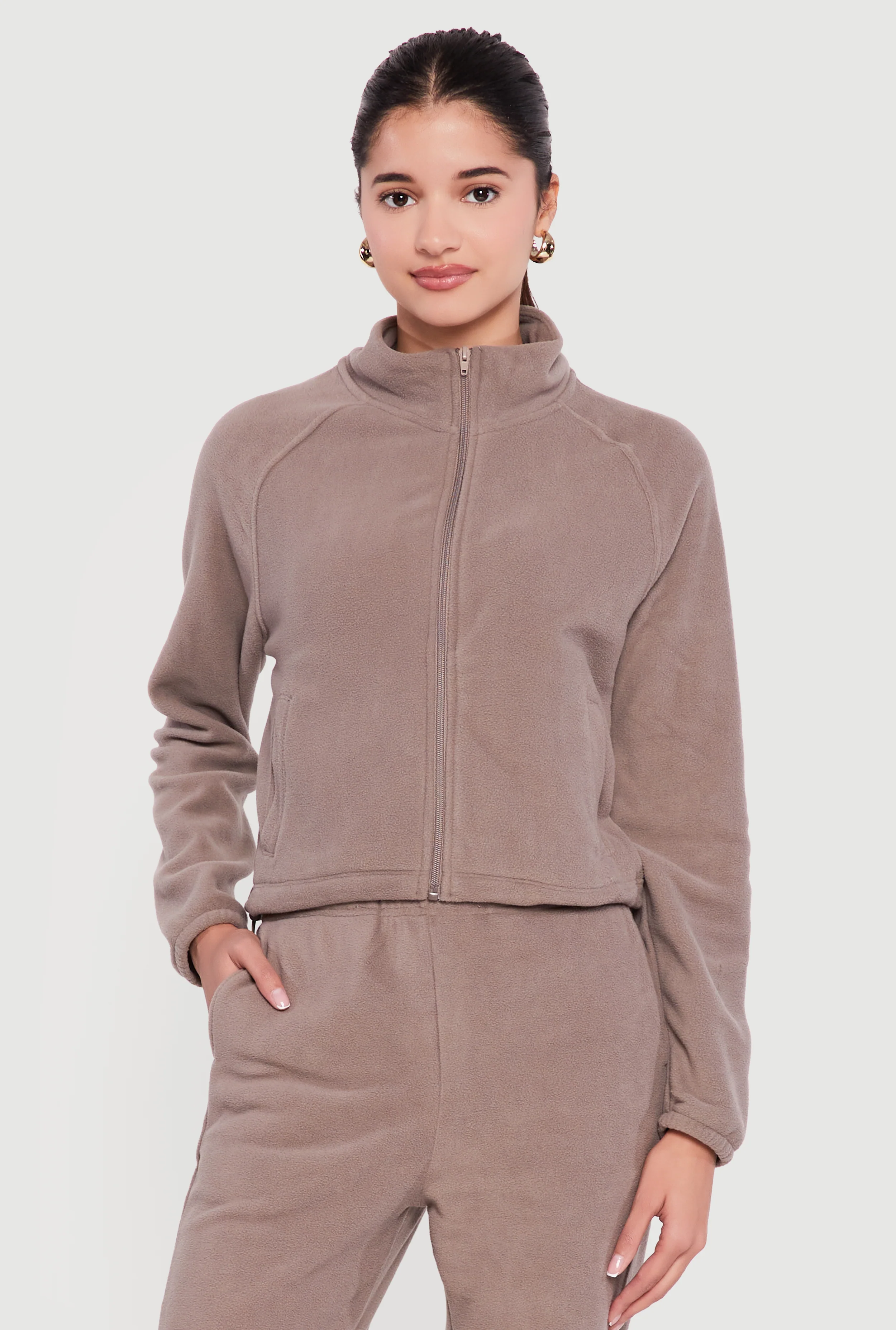 Raglan Sleeve Zip Front Mock Neck Track Jacket