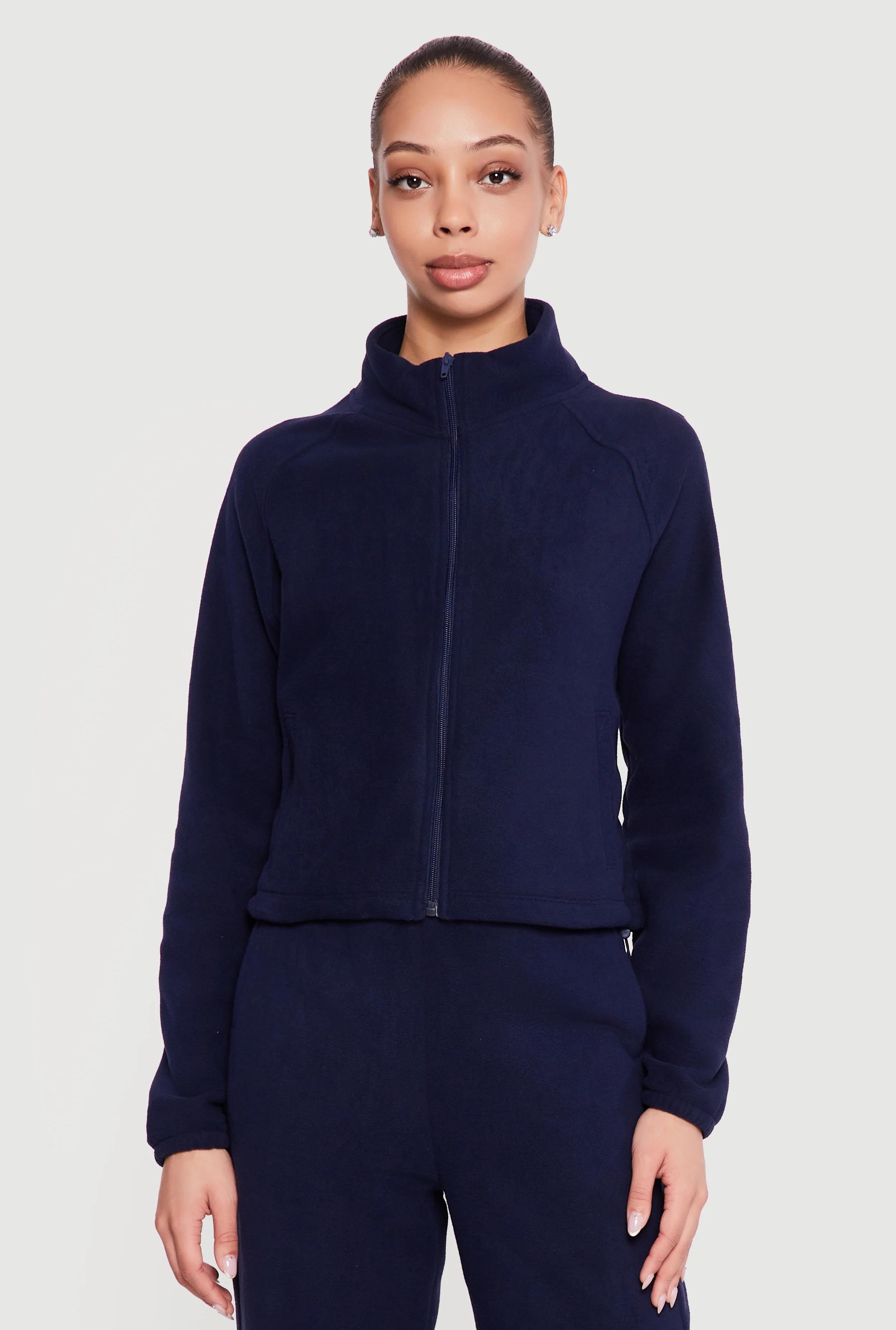 Raglan Sleeve Zip Front Mock Neck Track Jacket
